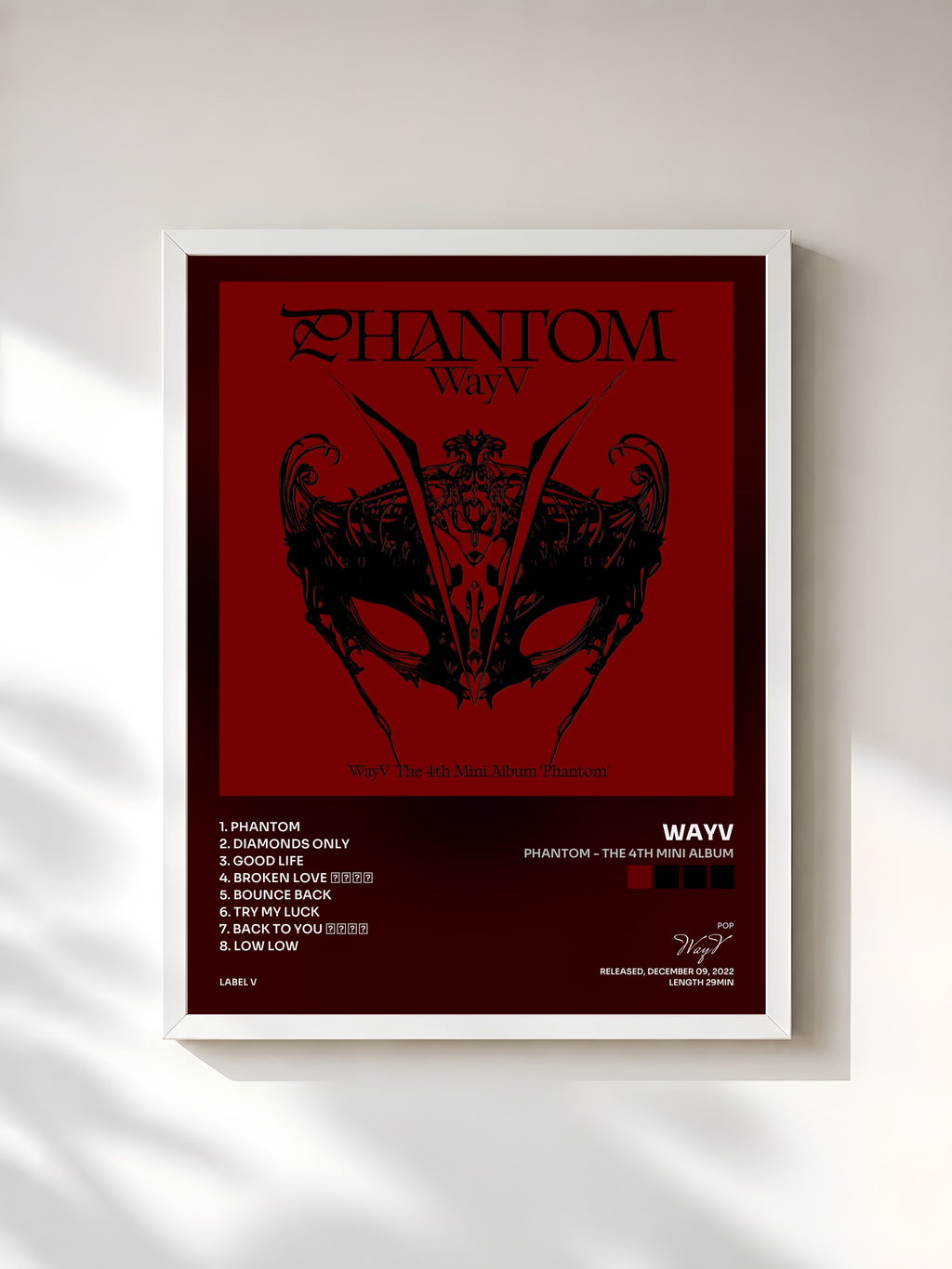 #blanc Tableau de l'album Phantom - The 4th Mini Album de WayV, cadre blanc, imprimé et encadré en France
