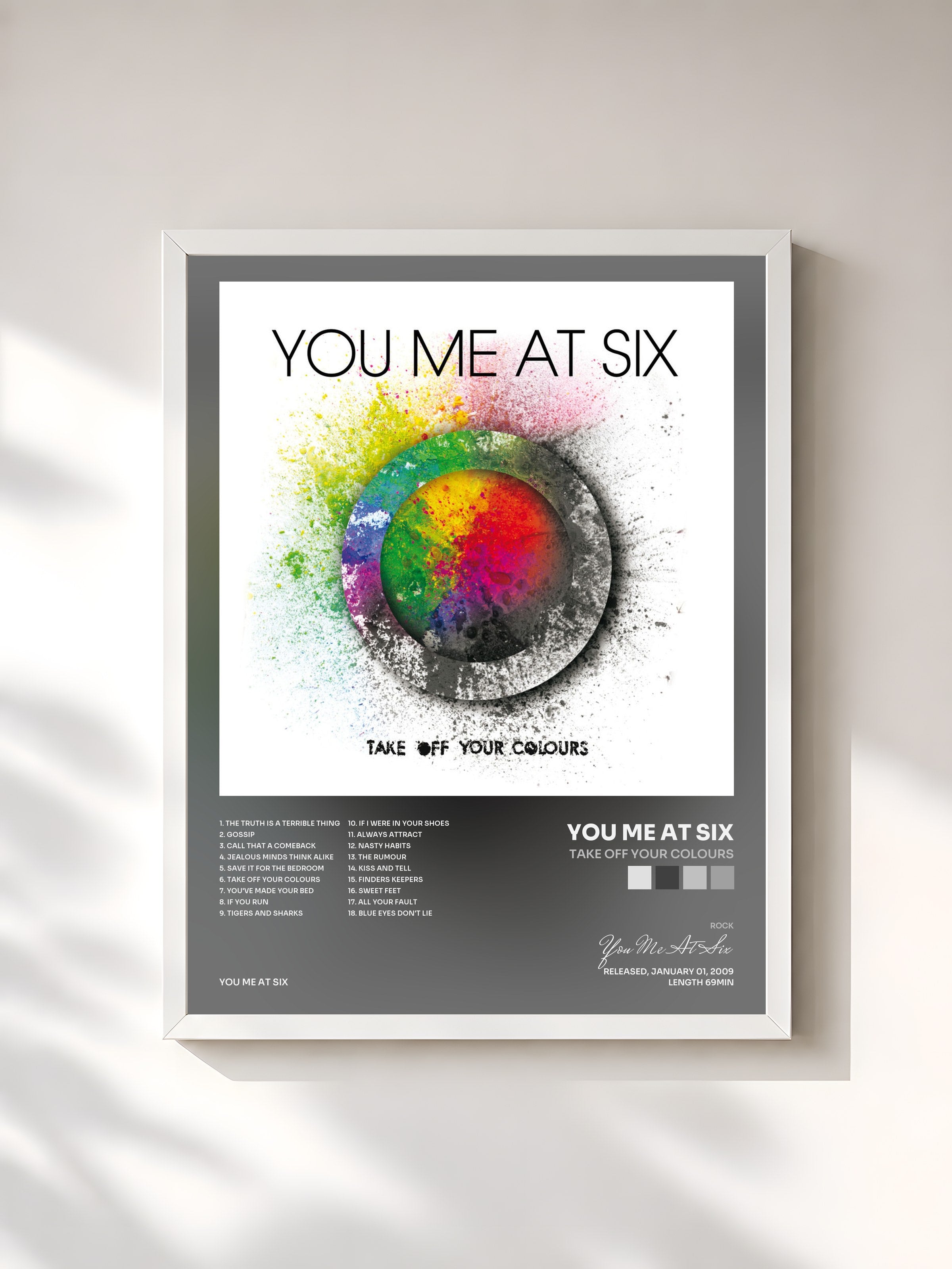 #blanc Tableau de l'album Take off Your Colours de You Me At Six, cadre blanc, imprimé et encadré en France