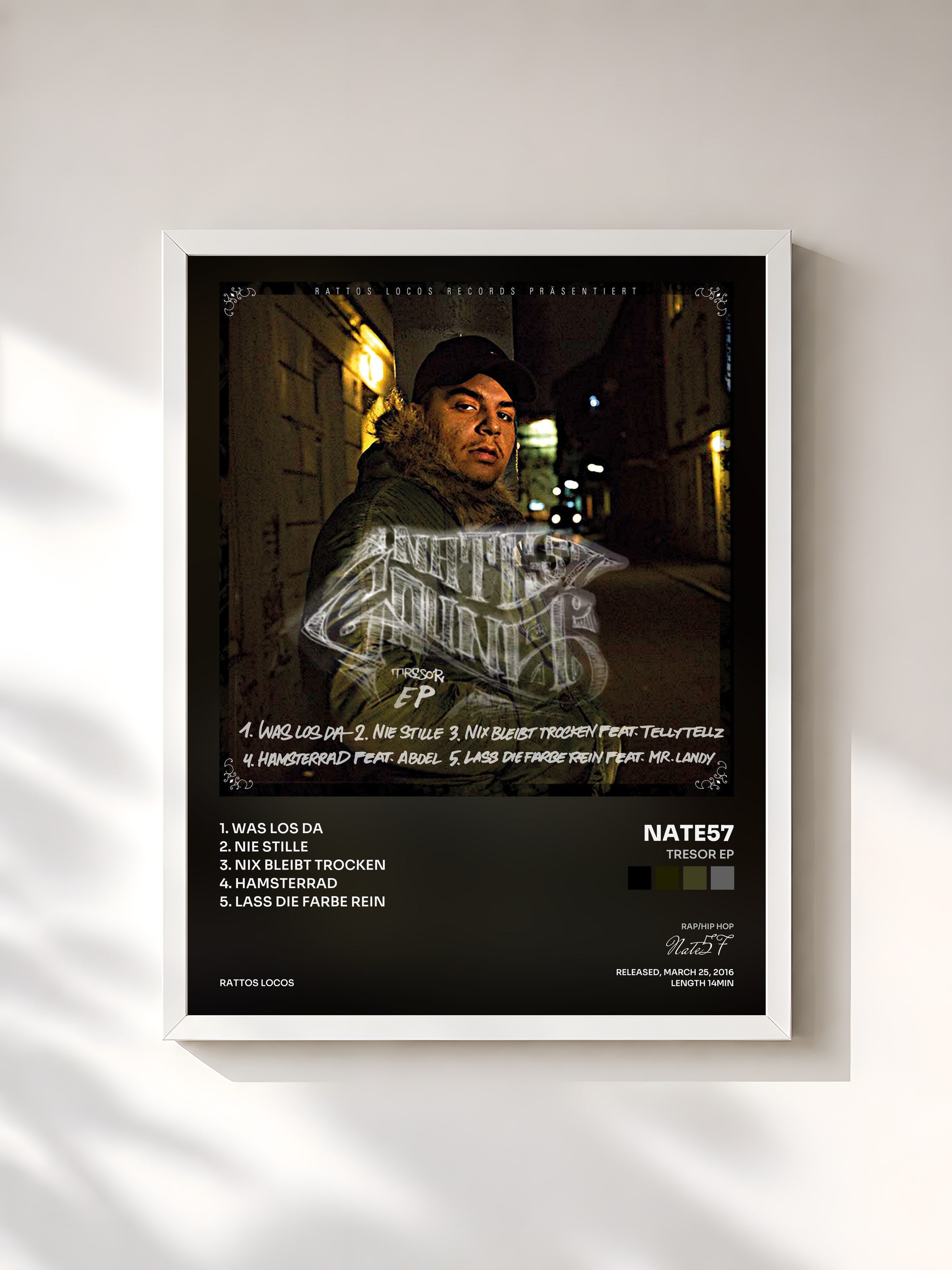 #blanc Tableau de l'album Tresor EP de Nate57, cadre blanc, imprimé et encadré en France