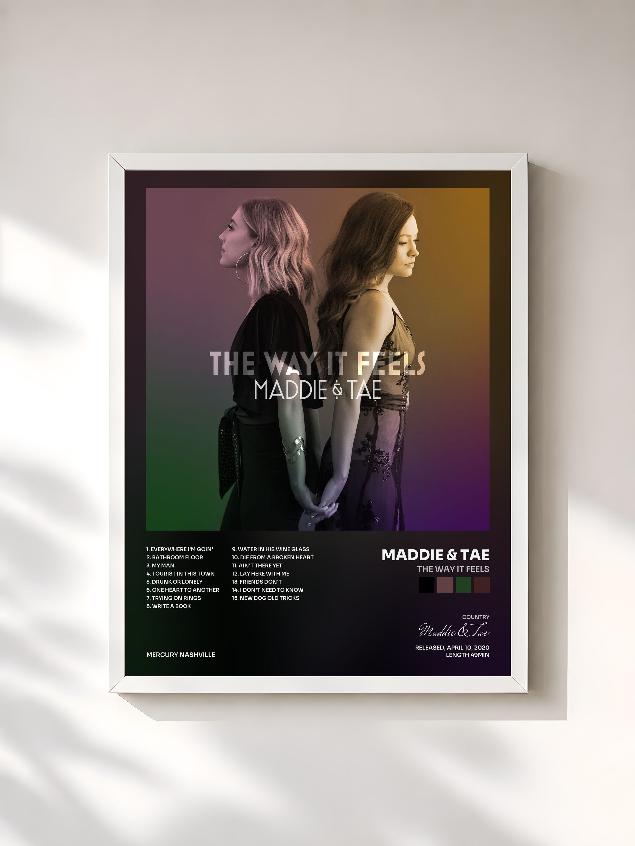 #blanc Tableau de l'album The Way It Feels de Maddie & Tae, cadre blanc, imprimé et encadré en France