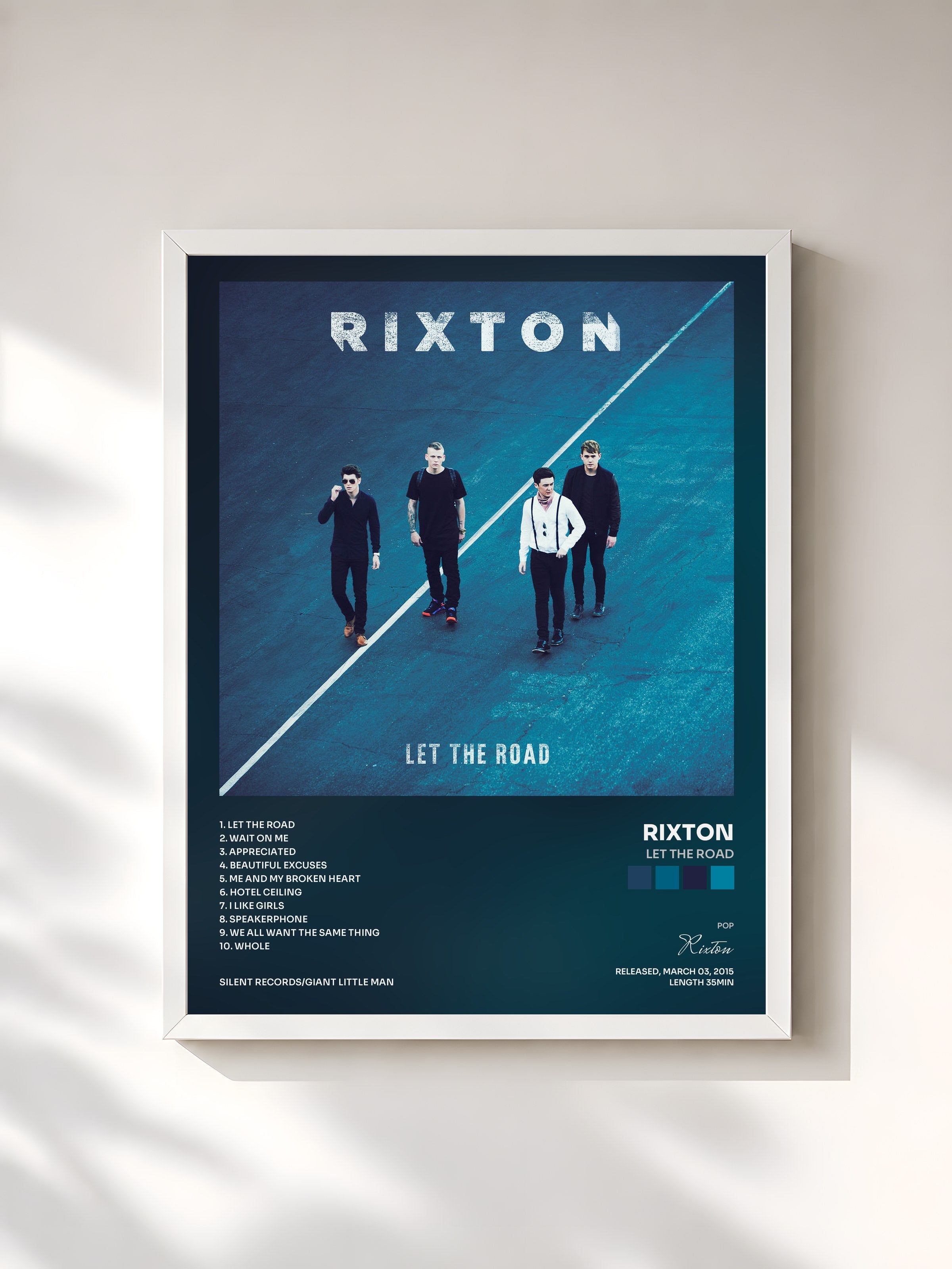 #blanc Tableau de l'album Let The Road de Rixton, cadre blanc, imprimé et encadré en France