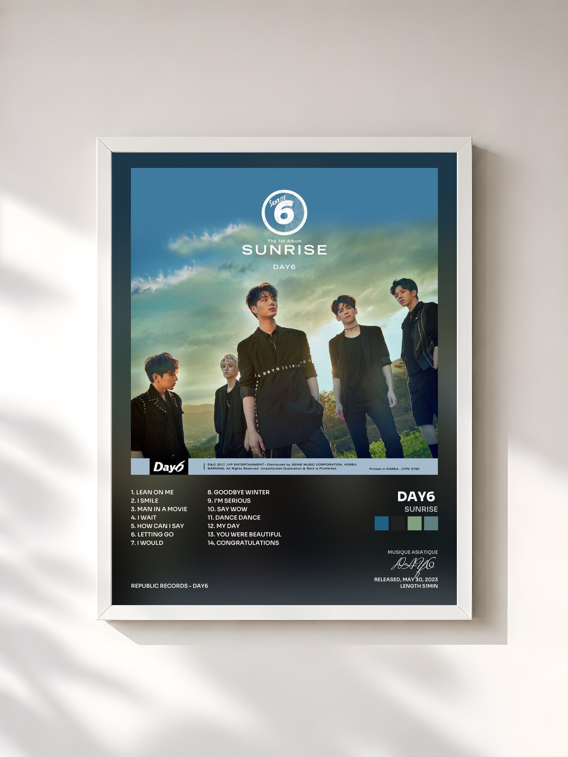 #blanc Tableau de l'album SUNRISE de DAY6 , cadre blanc, imprimé et encadré en France