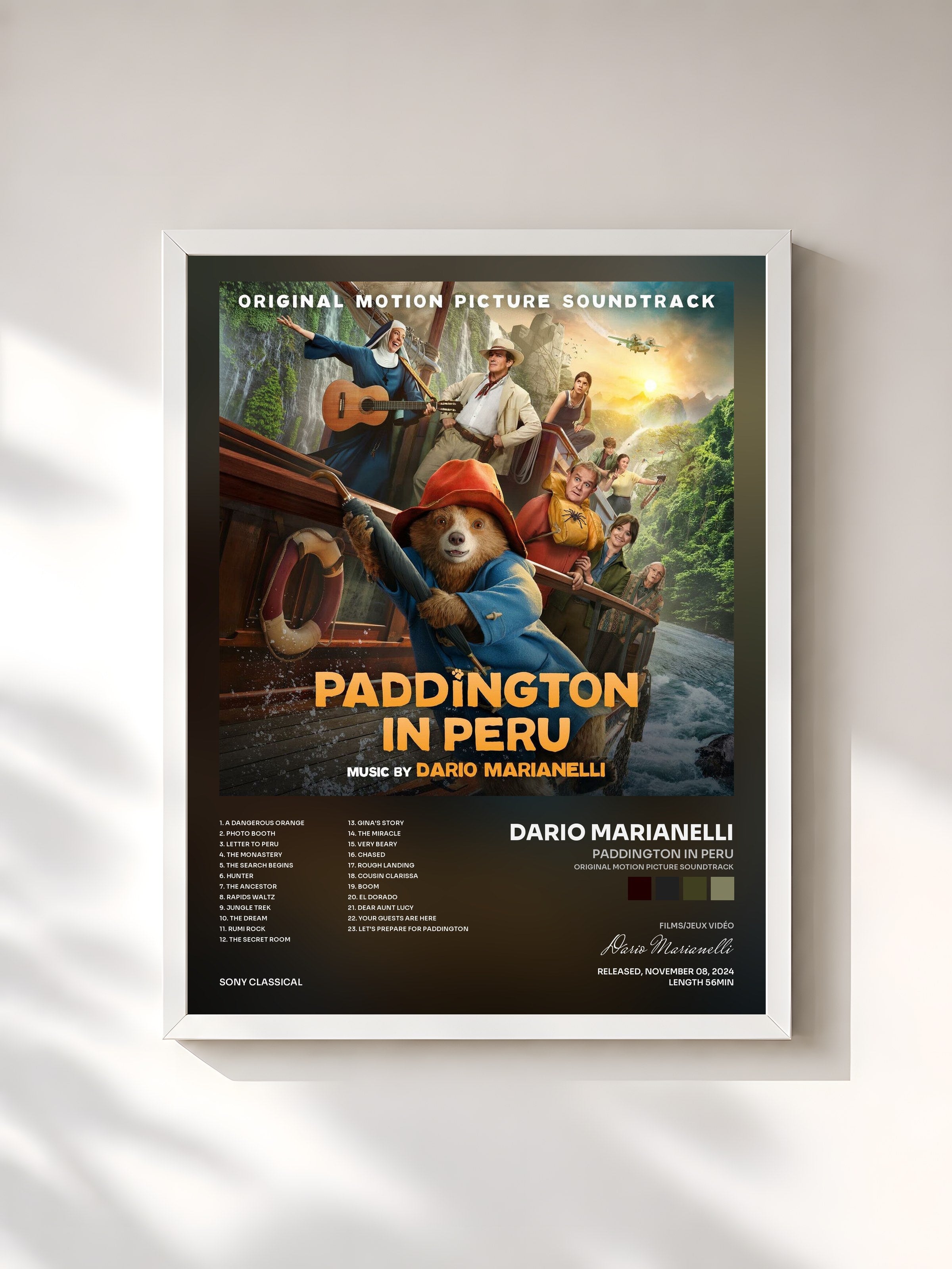 #blanc Tableau de l'album Paddington in Peru (Original Motion Picture Soundtrack) de Dario Marianelli, cadre blanc, imprimé et encadré en France