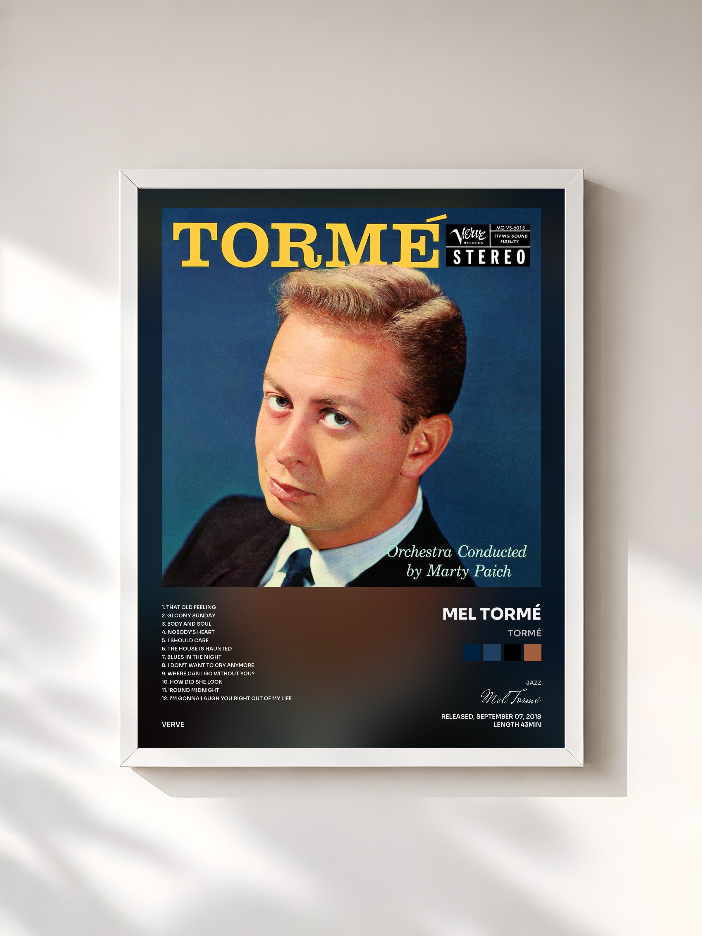 #blanc Tableau de l'album Tormé de Mel Tormé, cadre blanc, imprimé et encadré en France