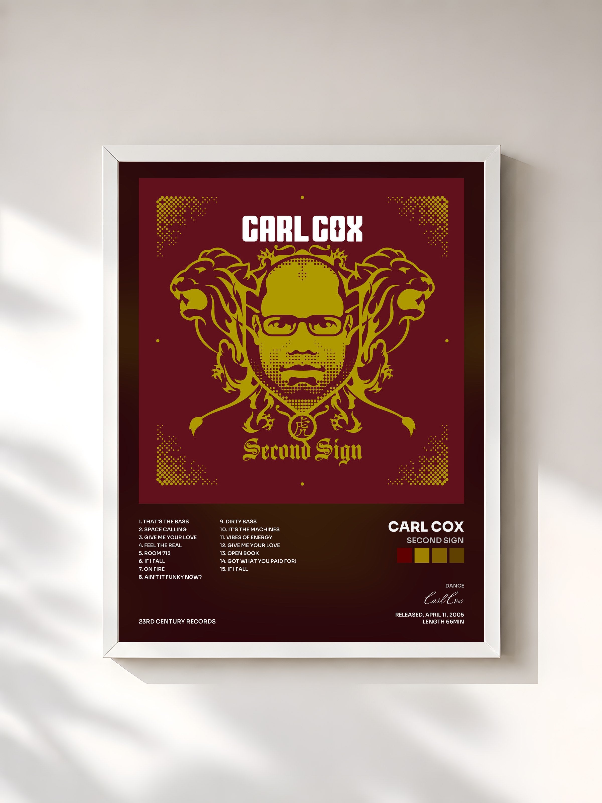 #blanc Tableau de l'album Second Sign de Carl Cox, cadre blanc, imprimé et encadré en France