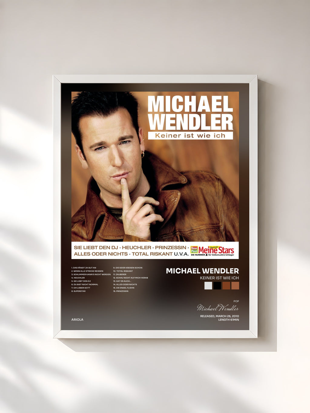 #blanc Tableau de l'album Keiner ist wie ich de Michael Wendler, cadre blanc, imprimé et encadré en France