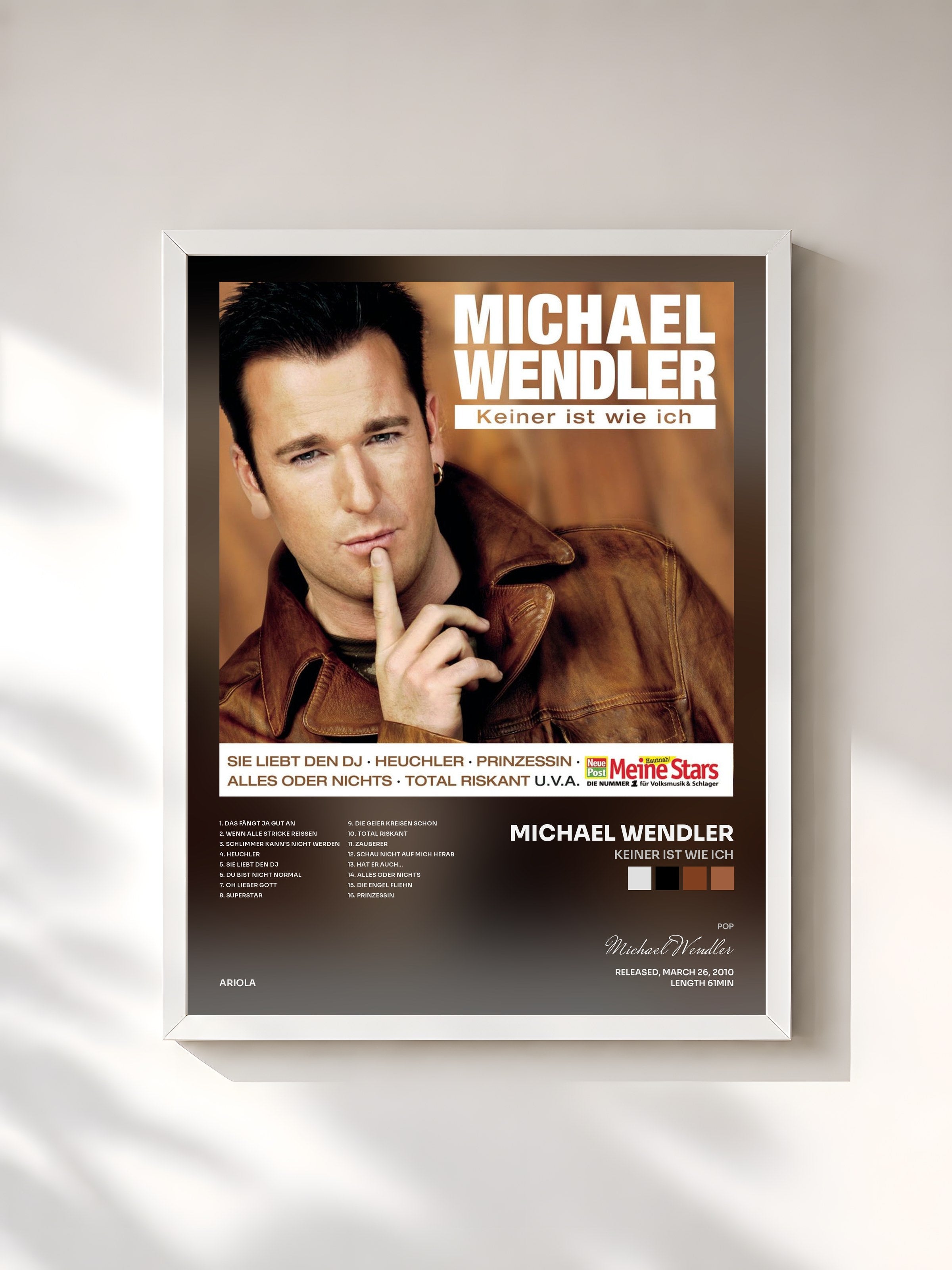 #blanc Tableau de l'album Keiner ist wie ich de Michael Wendler, cadre blanc, imprimé et encadré en France