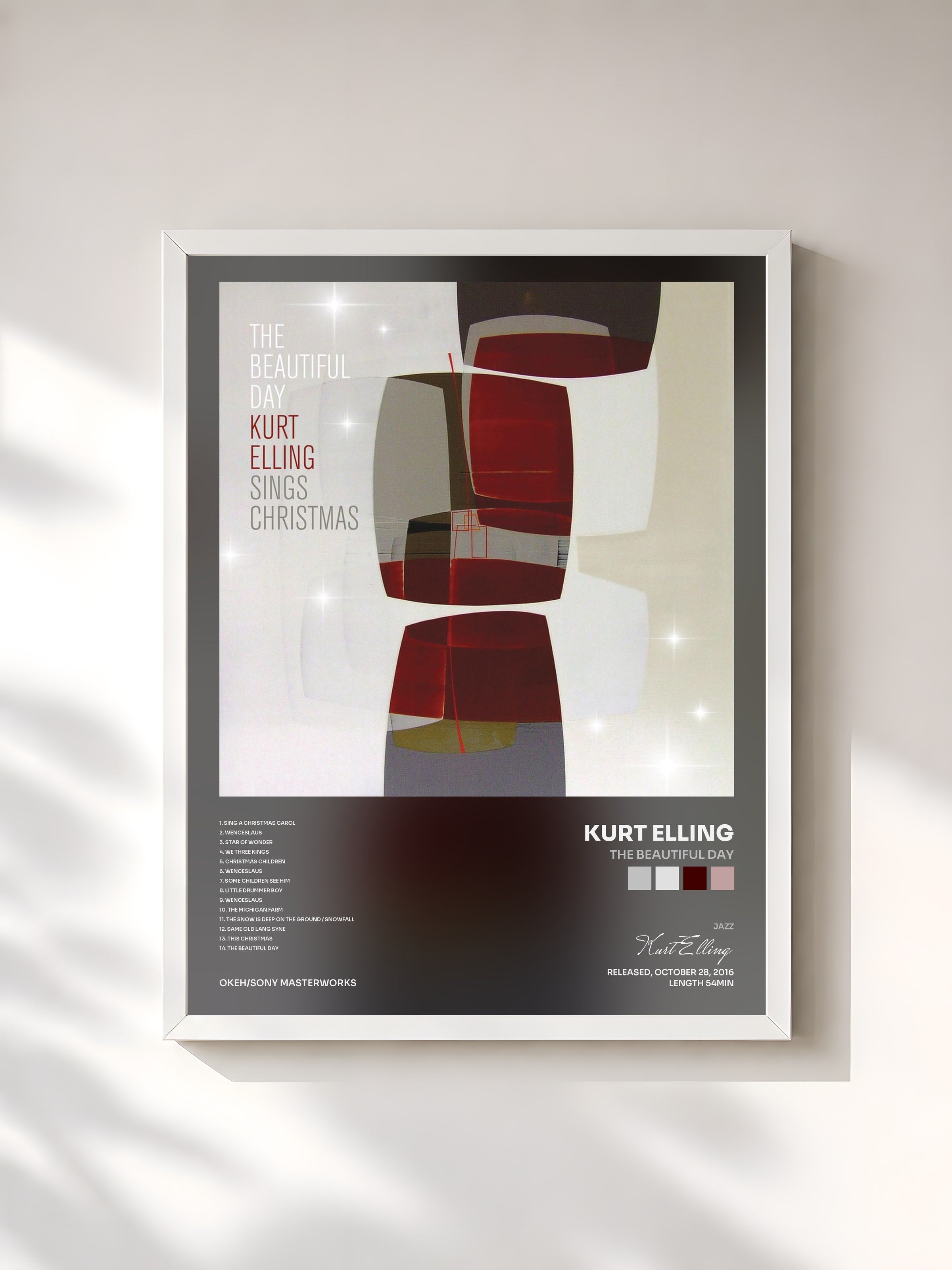 #blanc Tableau de l'album The Beautiful Day de Kurt Elling, cadre blanc, imprimé et encadré en France