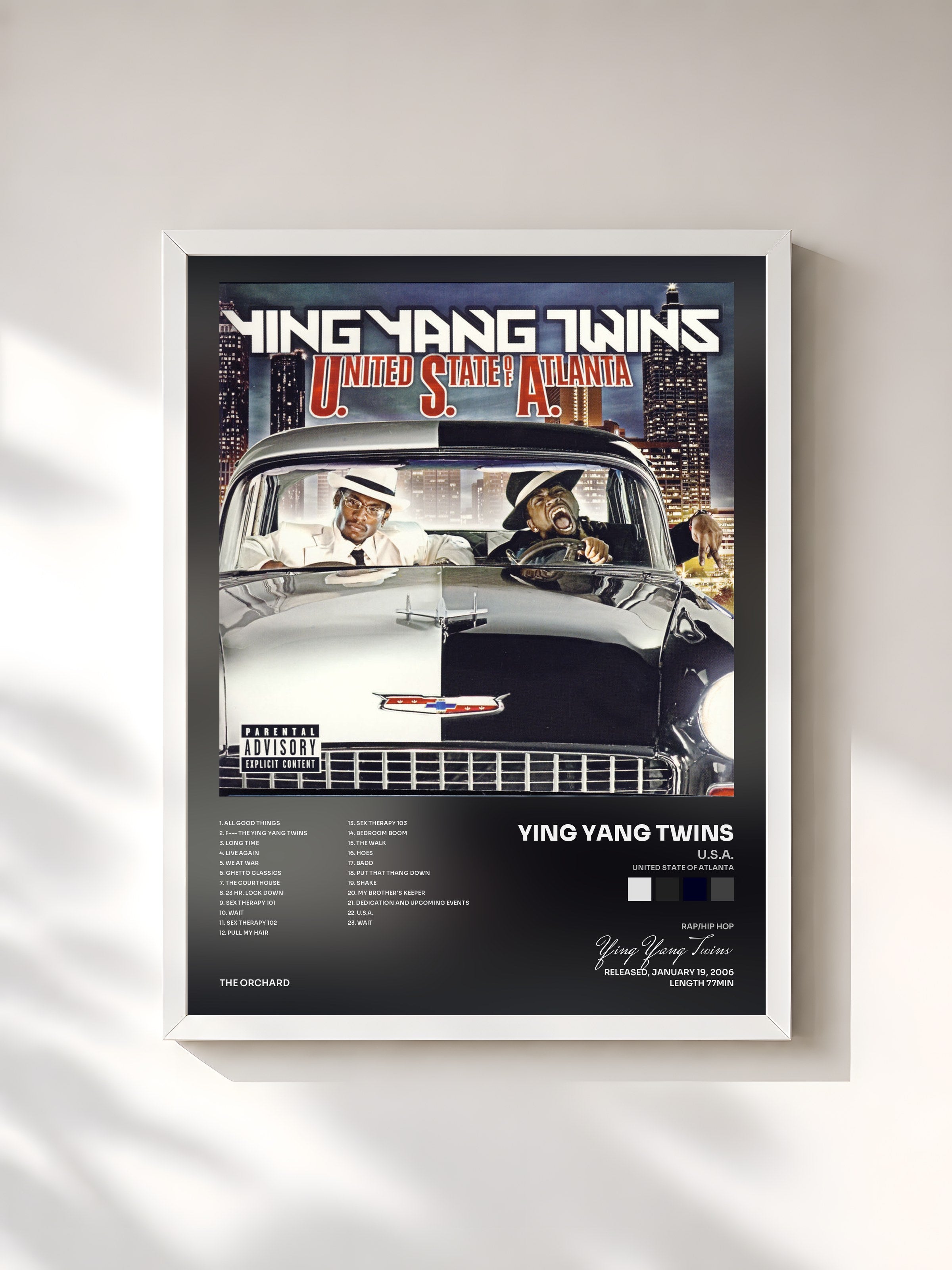 #blanc Tableau de l'album U.S.A. (United State of Atlanta) de Ying Yang Twins, cadre blanc, imprimé et encadré en France