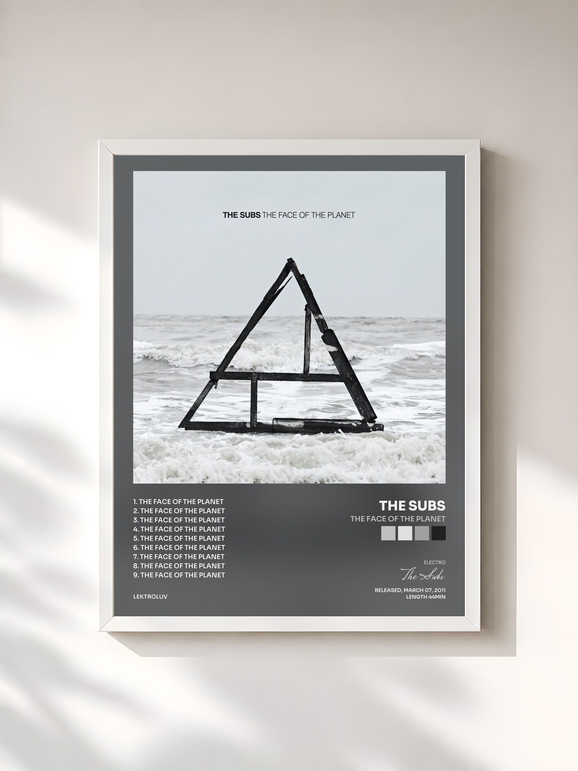 #blanc Tableau de l'album The Face Of The Planet de The Subs, cadre blanc, imprimé et encadré en France