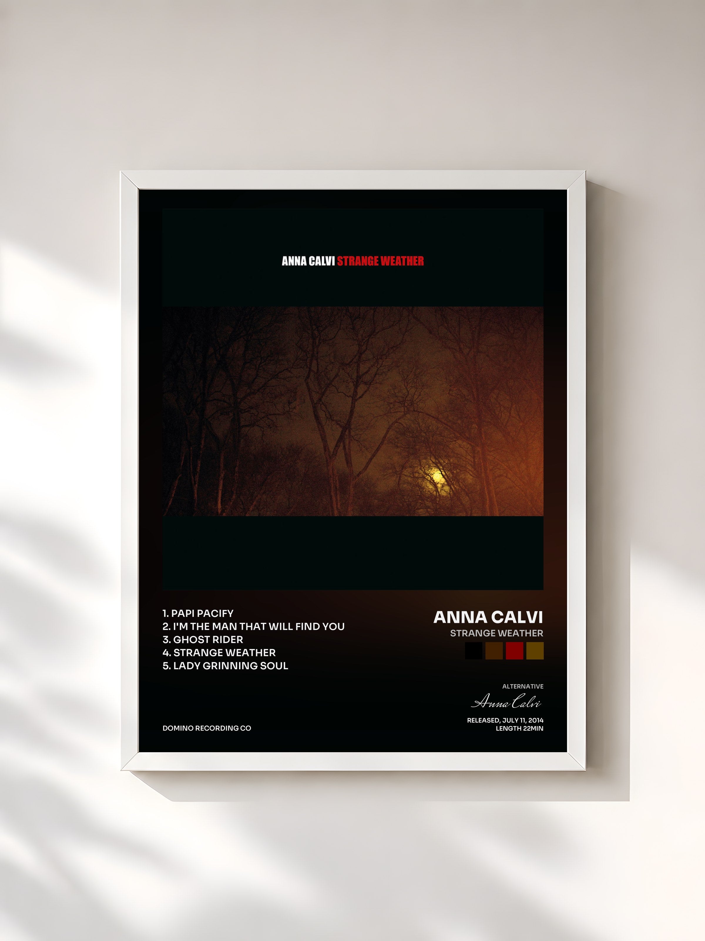 #blanc Tableau de l'album Strange Weather de Anna Calvi, cadre blanc, imprimé et encadré en France