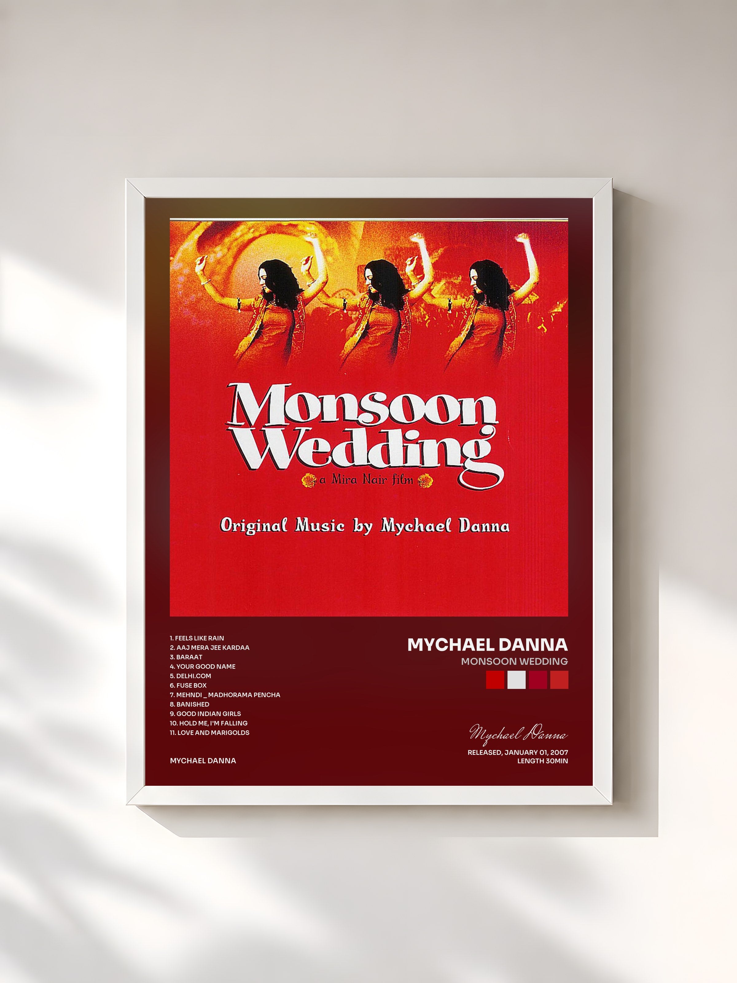 #blanc Tableau de l'album Monsoon Wedding de Mychael Danna, cadre blanc, imprimé et encadré en France