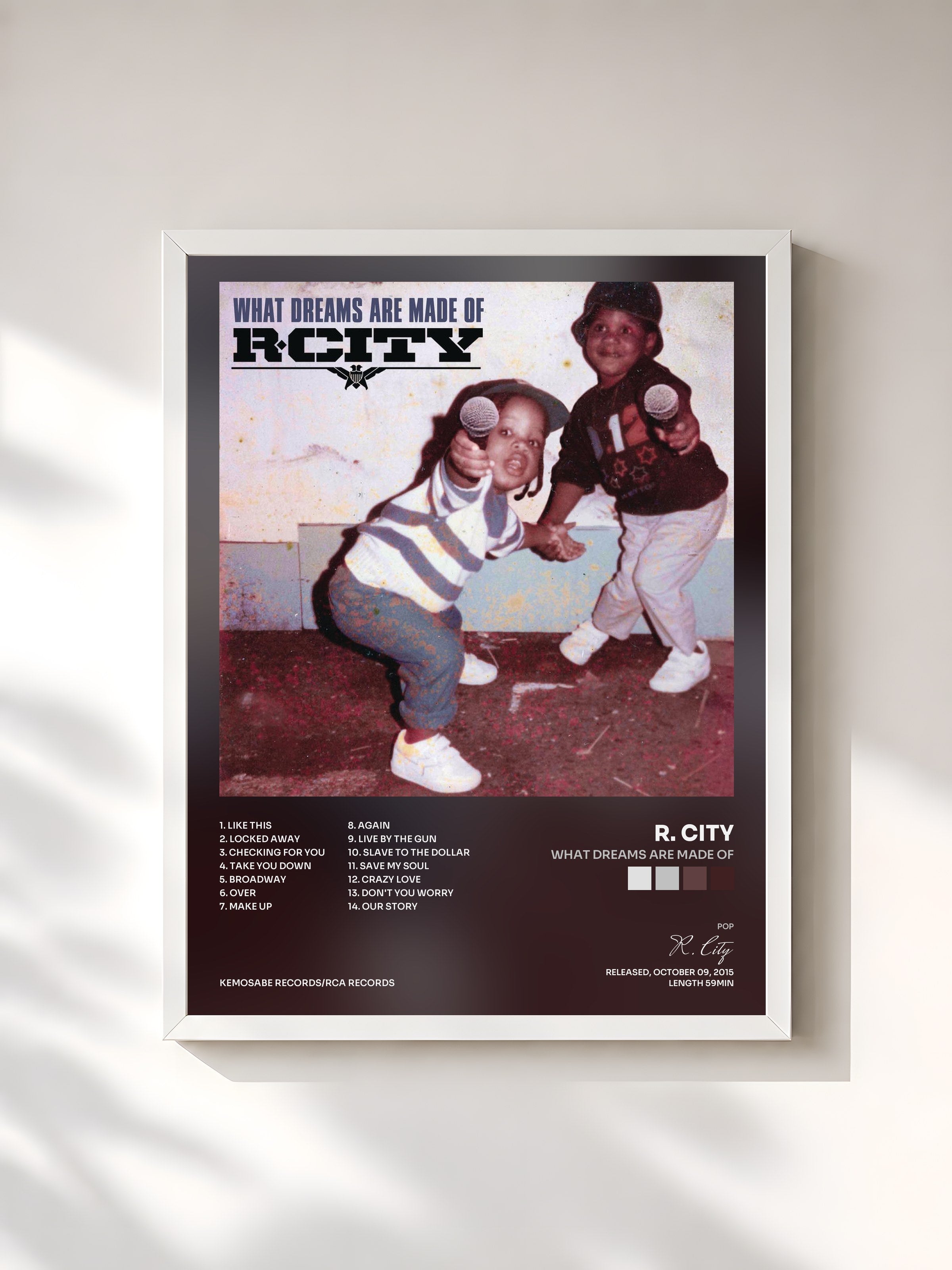 #blanc Tableau de l'album What Dreams Are Made Of de R. City, cadre blanc, imprimé et encadré en France
