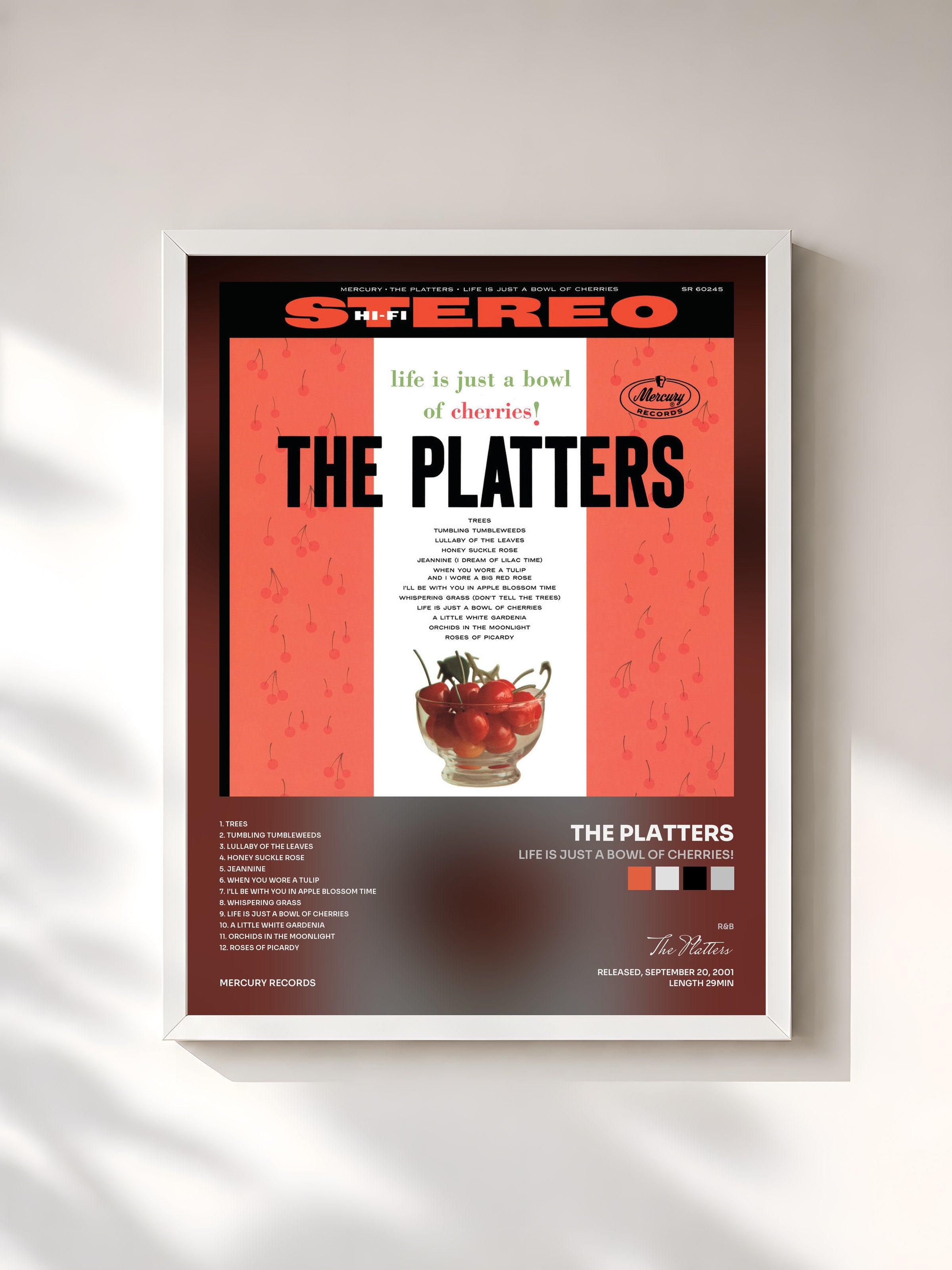 #blanc Tableau de l'album Life Is Just A Bowl Of Cherries! de The Platters, cadre blanc, imprimé et encadré en France