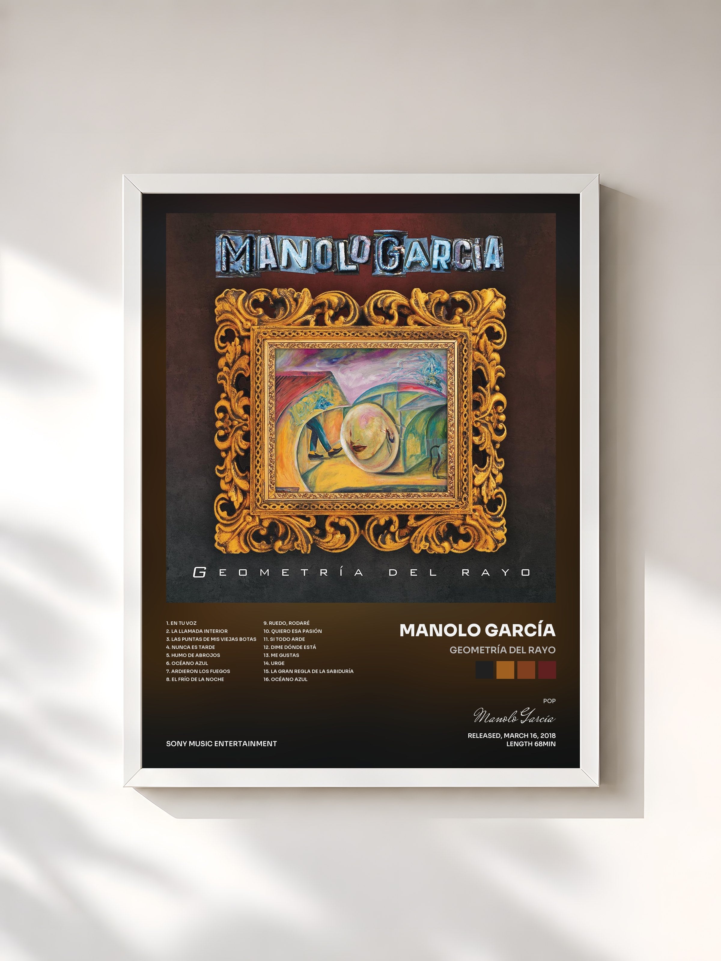 #blanc Tableau de l'album Geometría del Rayo de Manolo García, cadre blanc, imprimé et encadré en France
