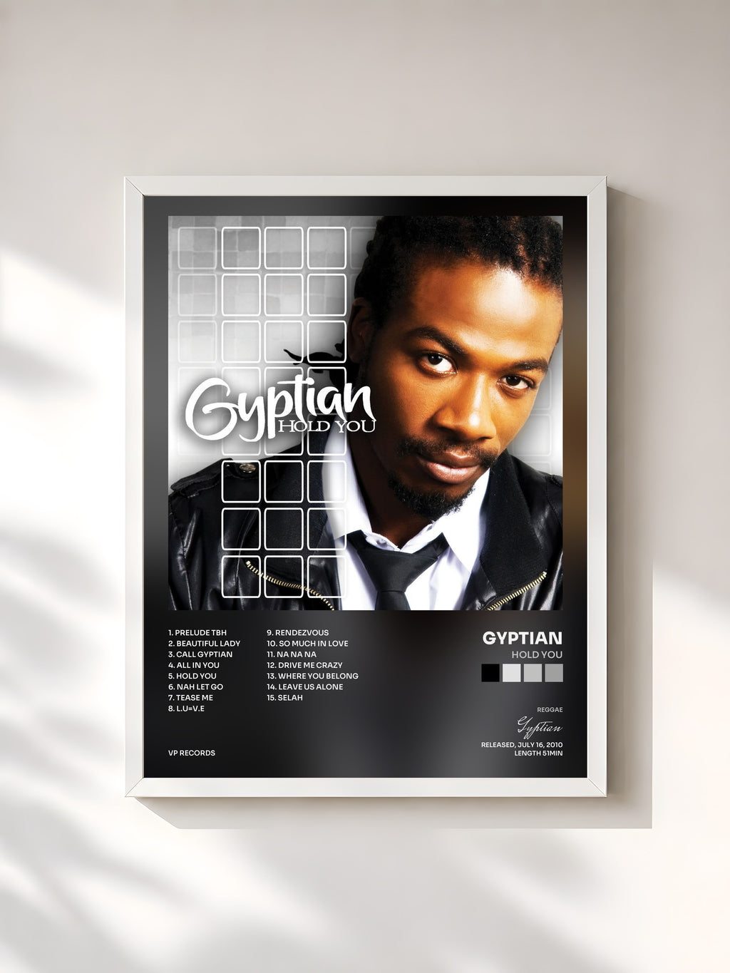 #blanc Tableau de l'album Hold You de Gyptian, cadre blanc, imprimé et encadré en France