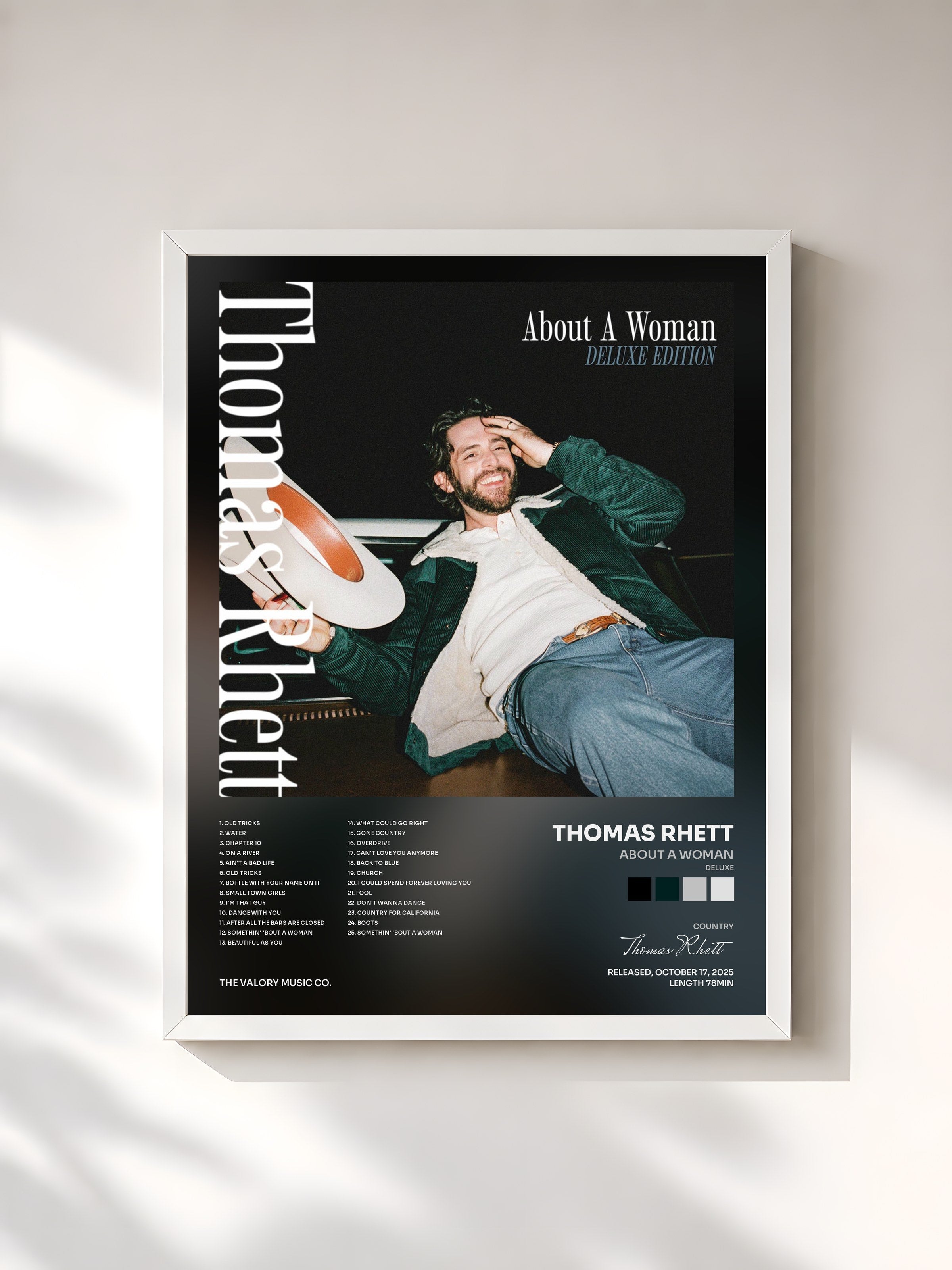 #blanc Tableau de l'album About A Woman (Deluxe) de Thomas Rhett, cadre blanc, imprimé et encadré en France