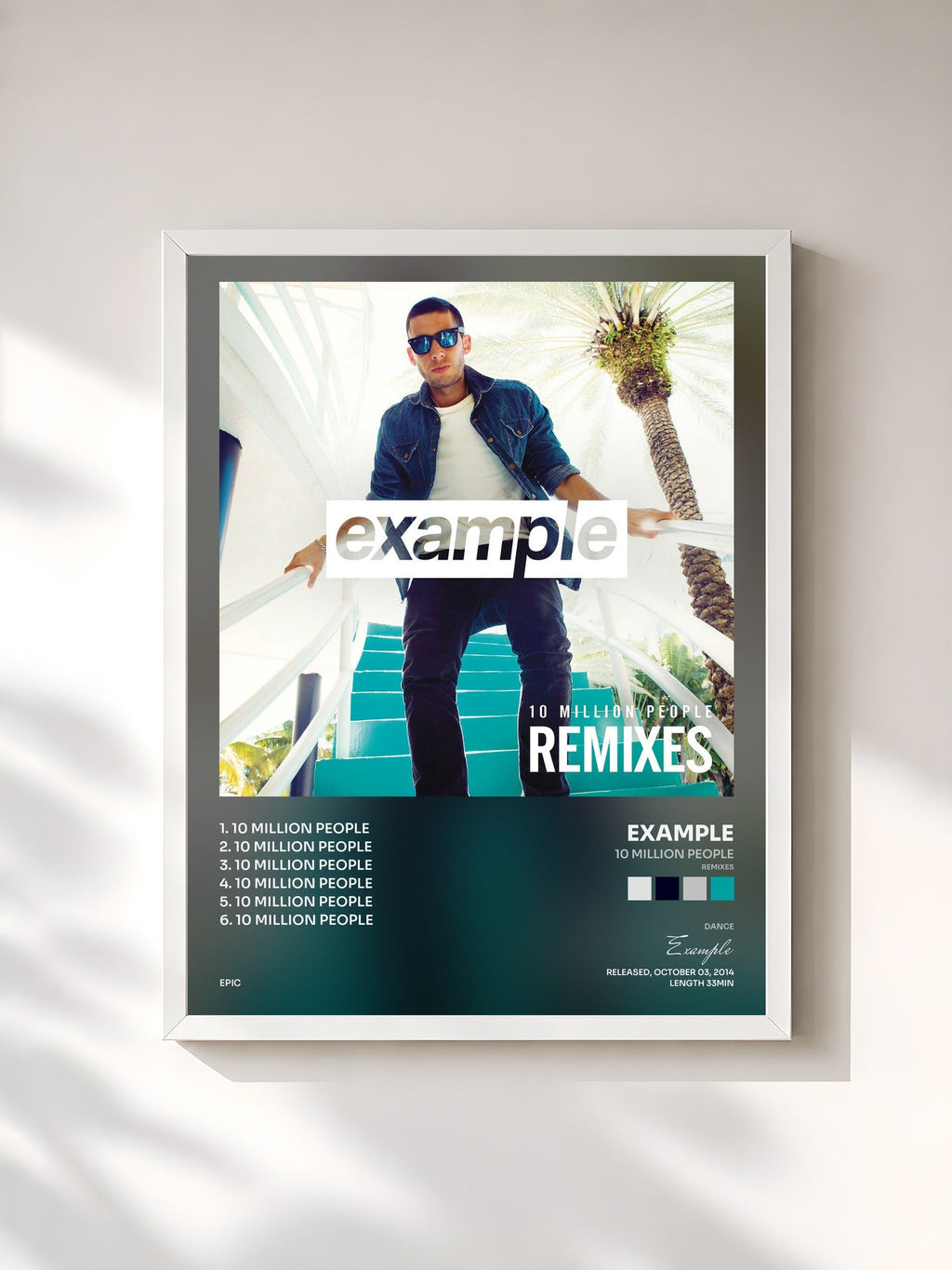 #blanc 10 Million People (Remixes) by Example as a framed art print, white frame, printed and framed in France