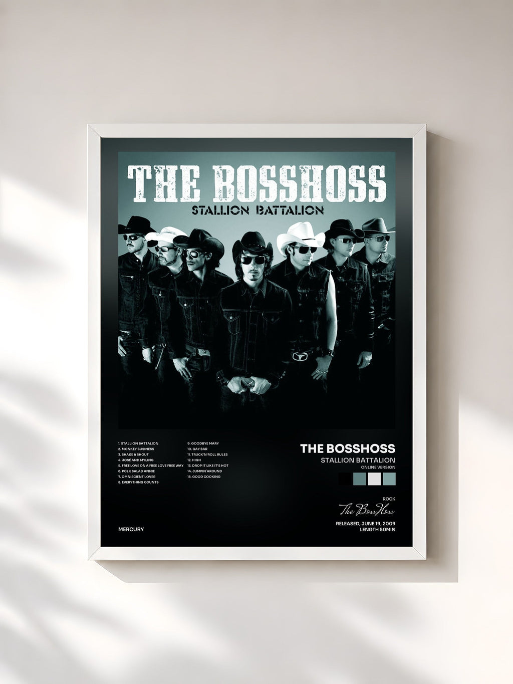 #blanc Tableau de l'album Stallion Battalion (Online Version) de The BossHoss, cadre blanc, imprimé et encadré en France