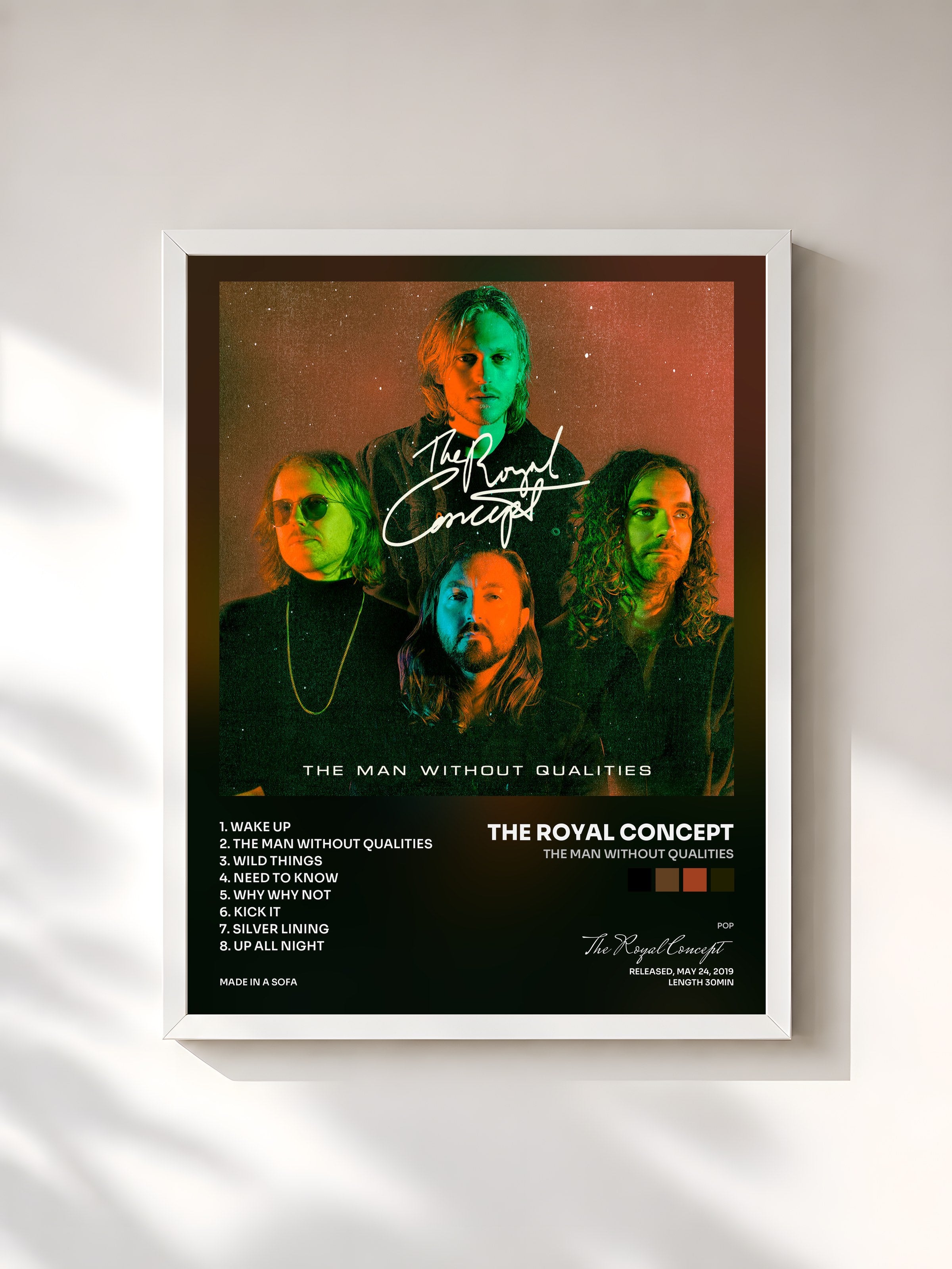 #blanc Tableau de l'album The Man Without Qualities de The Royal Concept, cadre blanc, imprimé et encadré en France
