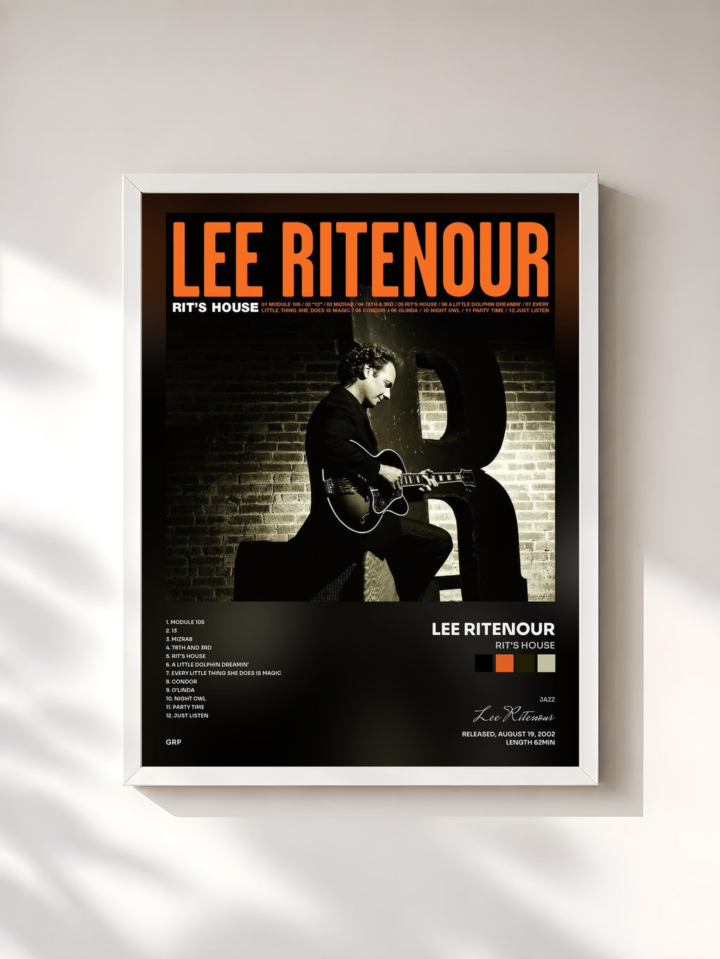 #blanc Tableau de l'album Rit's House de Lee Ritenour, cadre blanc, imprimé et encadré en France