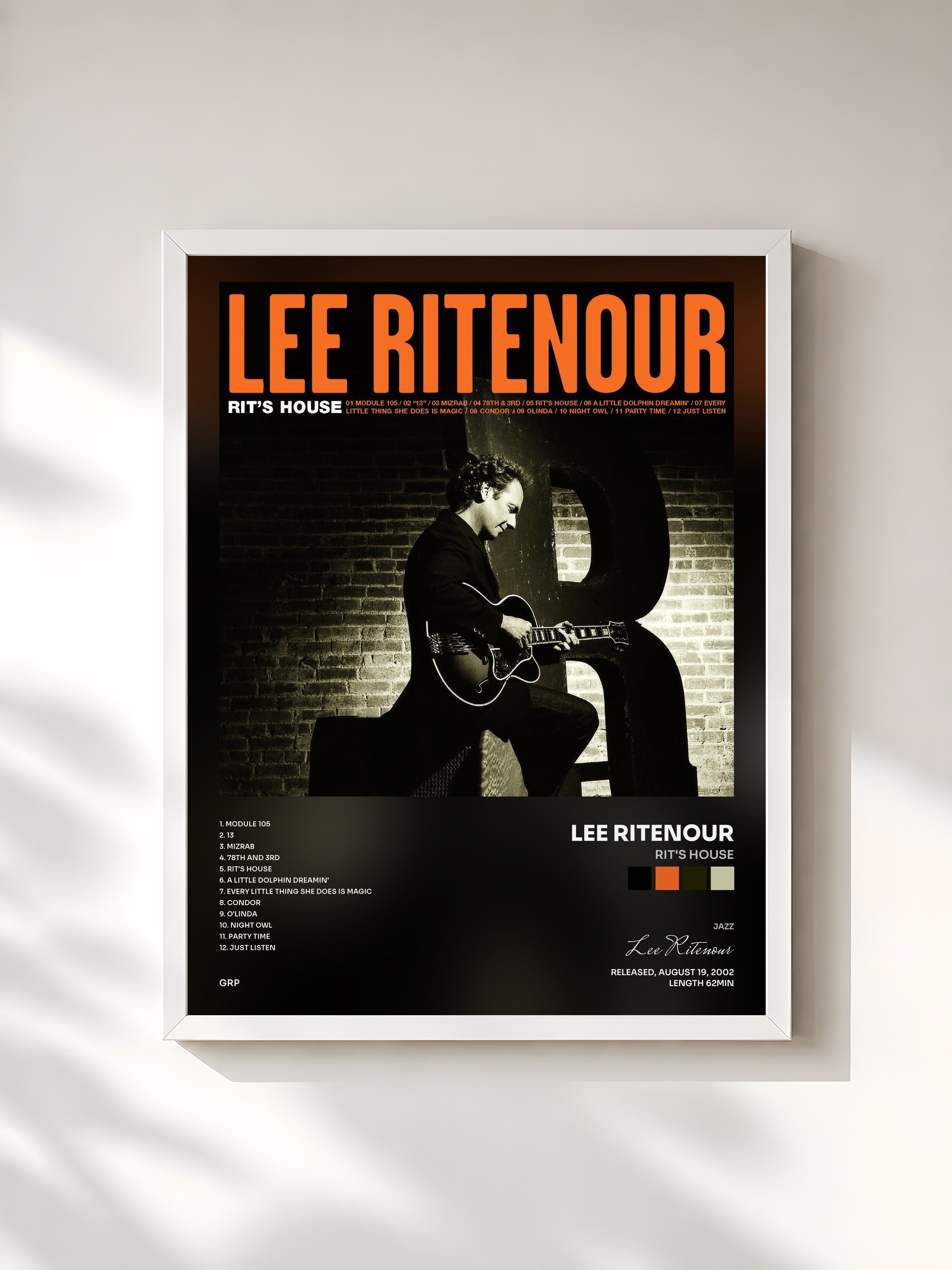 #blanc Tableau de l'album Rit's House de Lee Ritenour, cadre blanc, imprimé et encadré en France