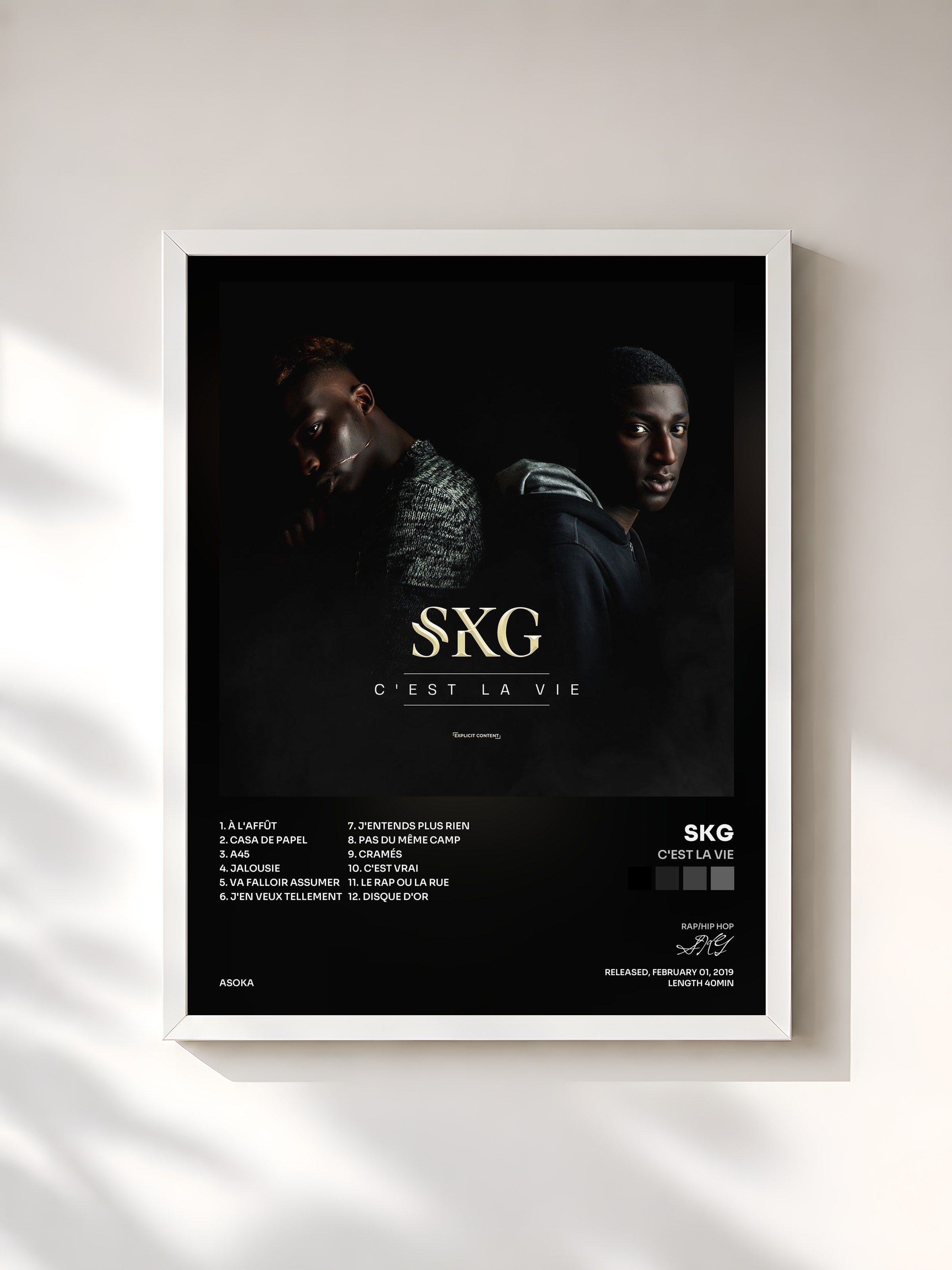#blanc Tableau de l'album C'est la vie de SKG, cadre blanc, imprimé et encadré en France