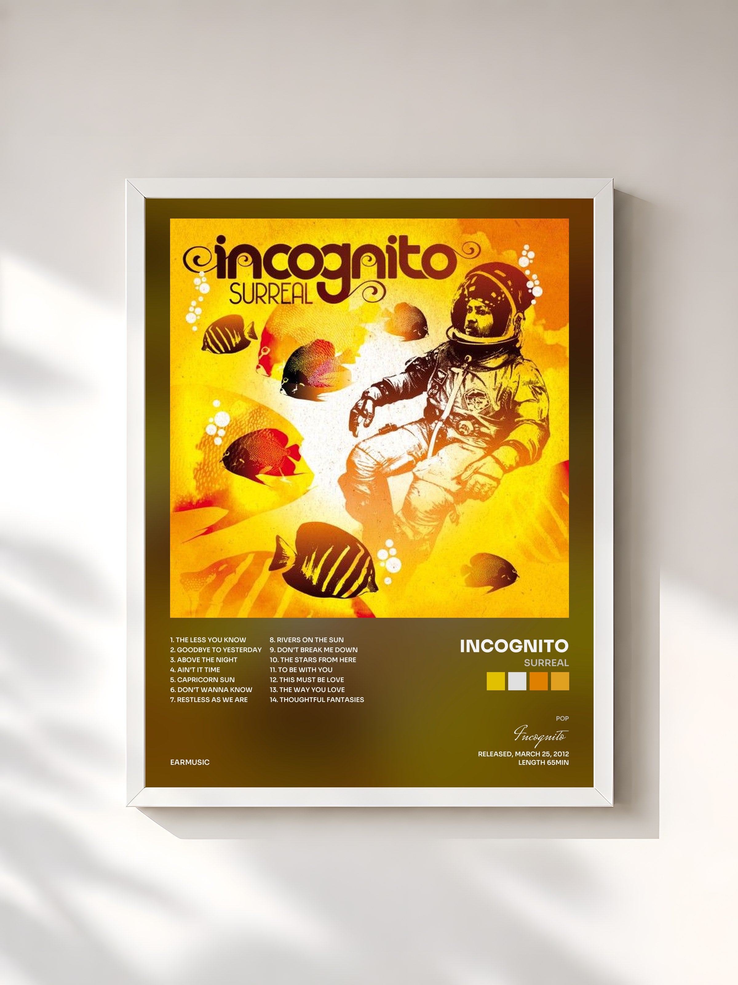 #blanc Tableau de l'album Surreal de Incognito, cadre blanc, imprimé et encadré en France