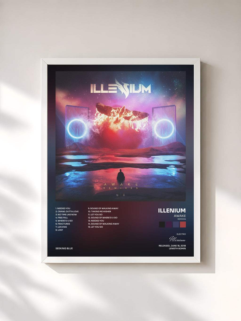 #blanc Tableau de l'album Awake (Remixes) de Illenium, cadre blanc, imprimé et encadré en France