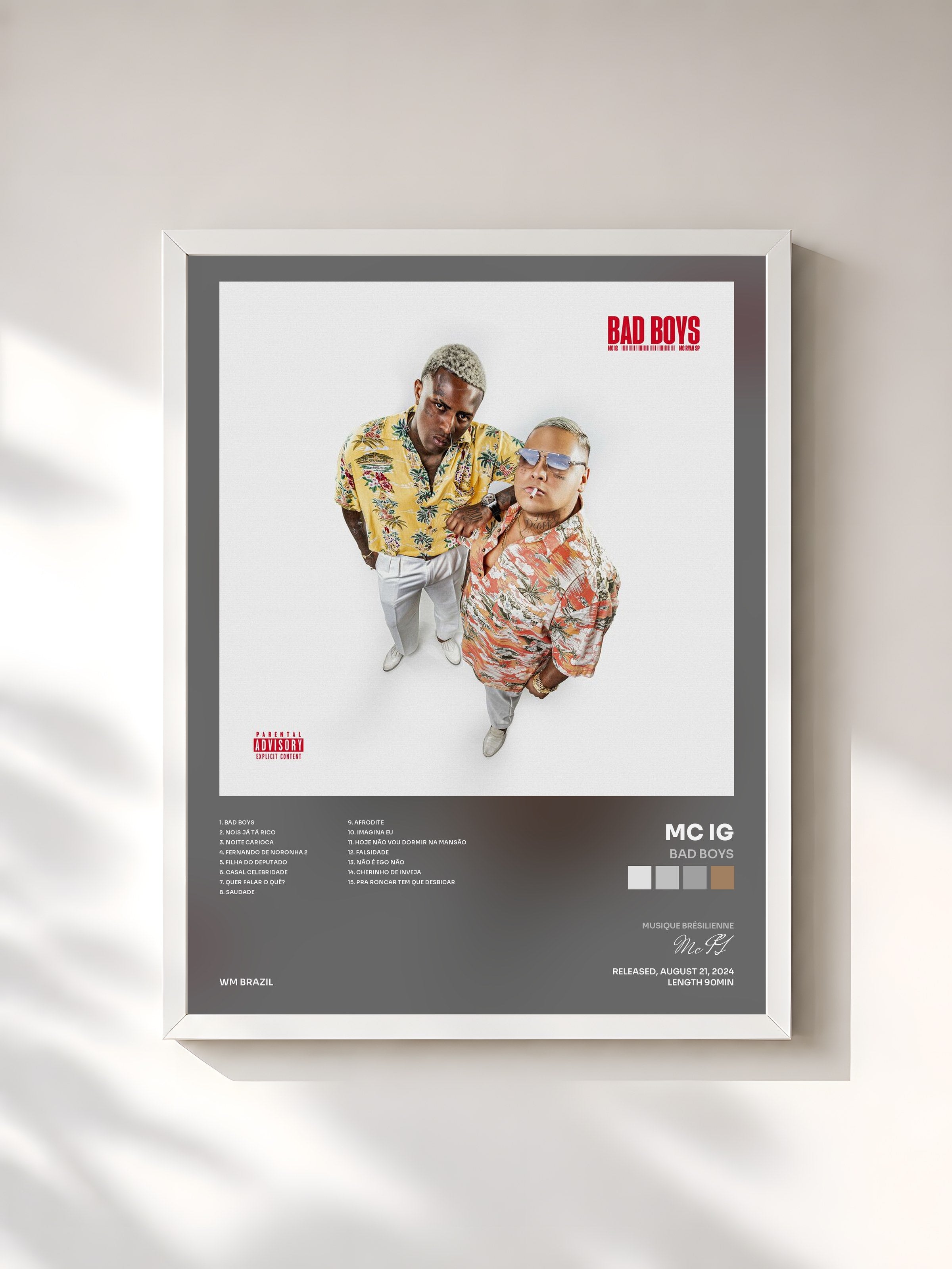 #blanc Tableau de l'album Bad Boys de Mc IG, cadre blanc, imprimé et encadré en France