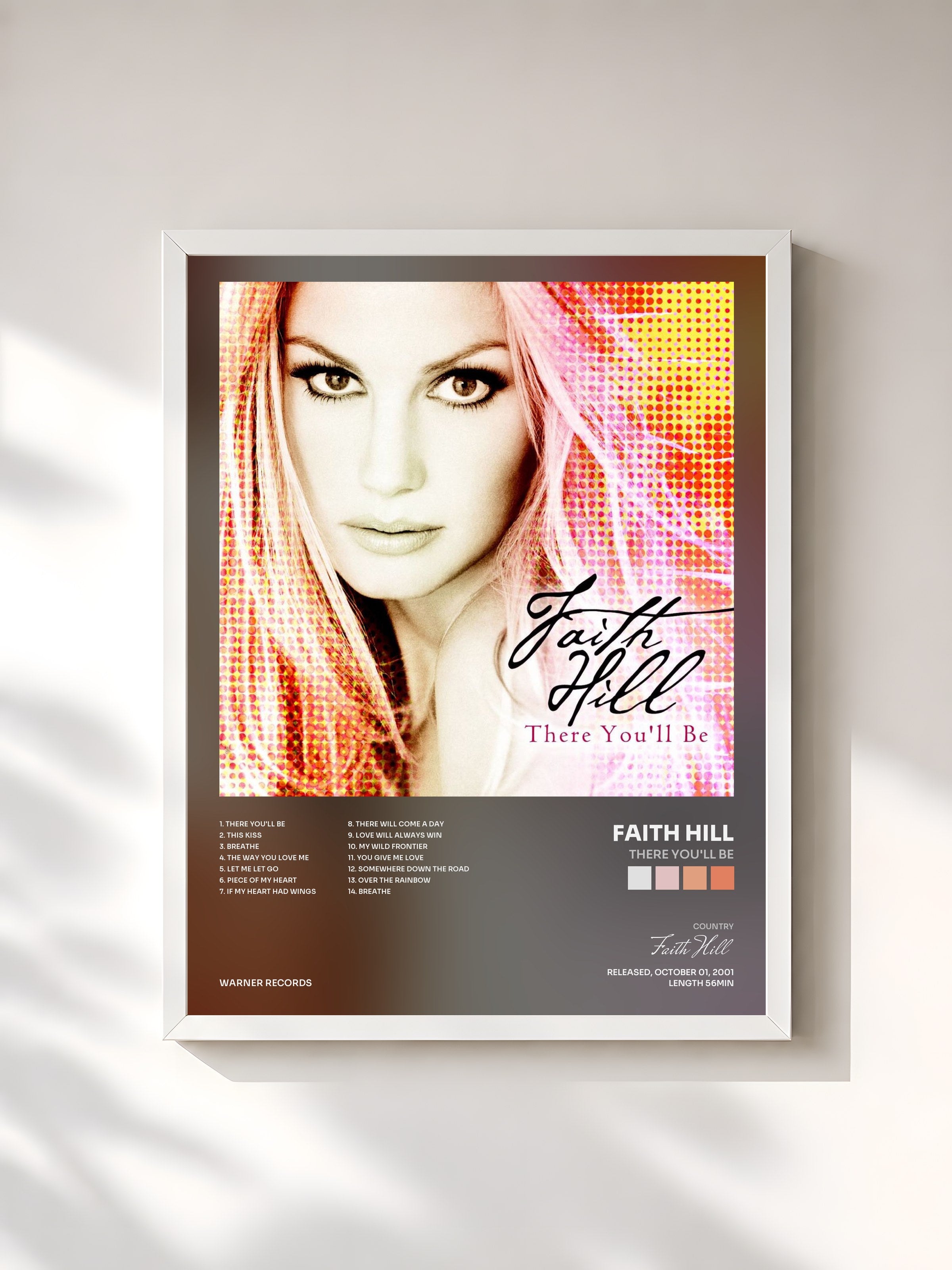 #blanc Tableau de l'album There You'll Be de Faith Hill, cadre blanc, imprimé et encadré en France