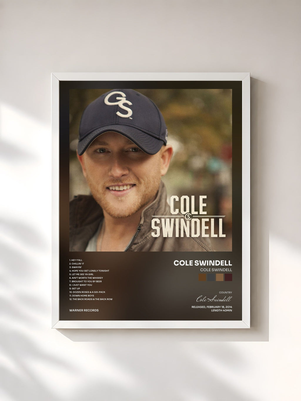 #blanc Cole Swindell de Cole Swindell en lámina enmarcada, marco blanco, impresa y enmarcada en Francia
