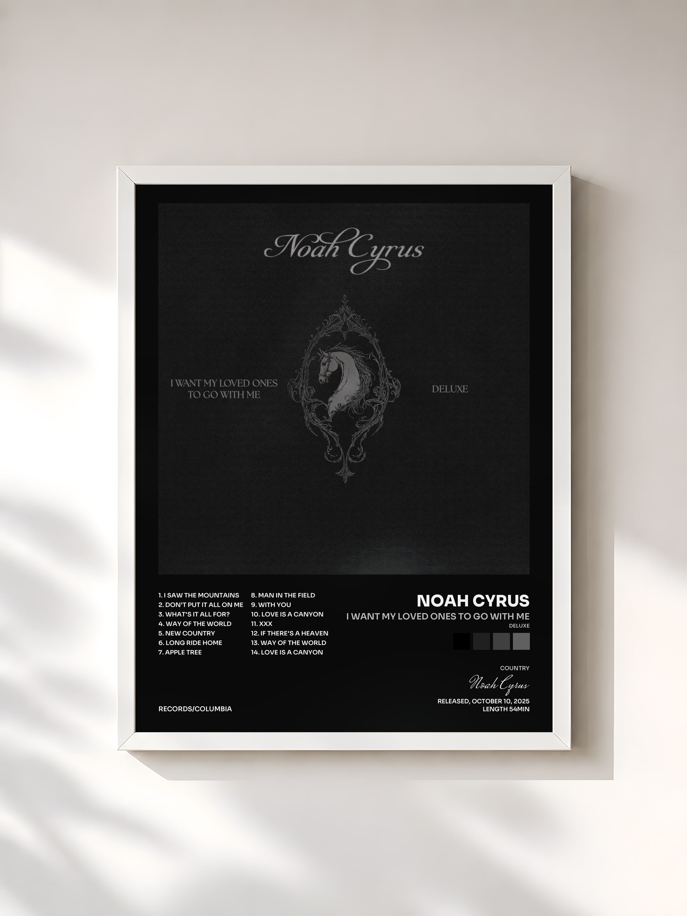 #blanc Tableau de l'album I WANT MY LOVED ONES TO GO WITH ME (DELUXE) de Noah Cyrus, cadre blanc, imprimé et encadré en France