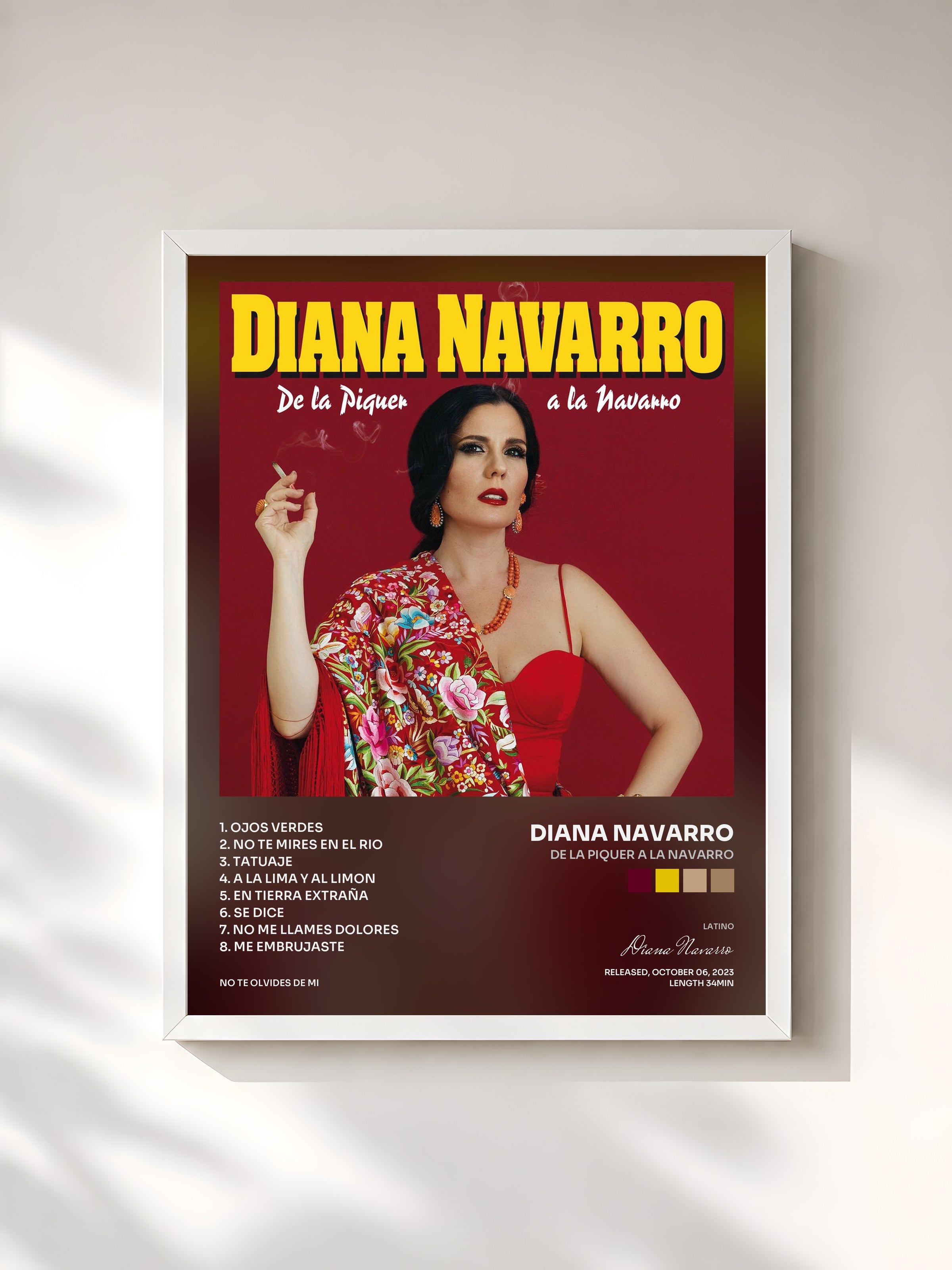 #blanc Tableau de l'album De la Piquer a la Navarro de Diana Navarro, cadre blanc, imprimé et encadré en France