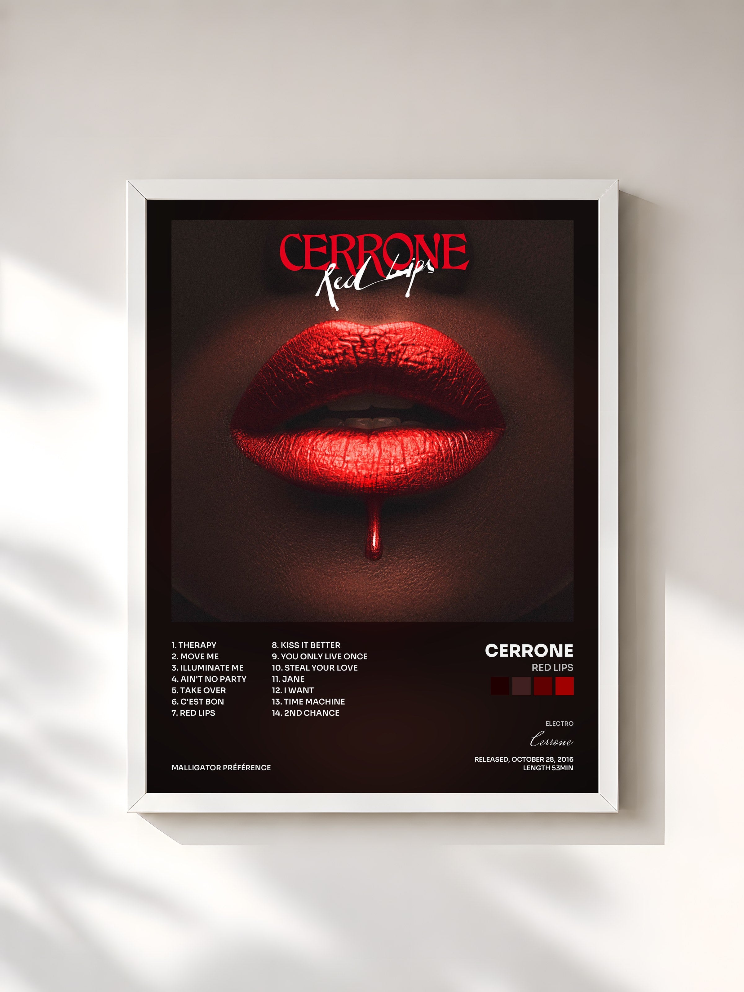 #blanc Tableau de l'album Red Lips de Cerrone, cadre blanc, imprimé et encadré en France