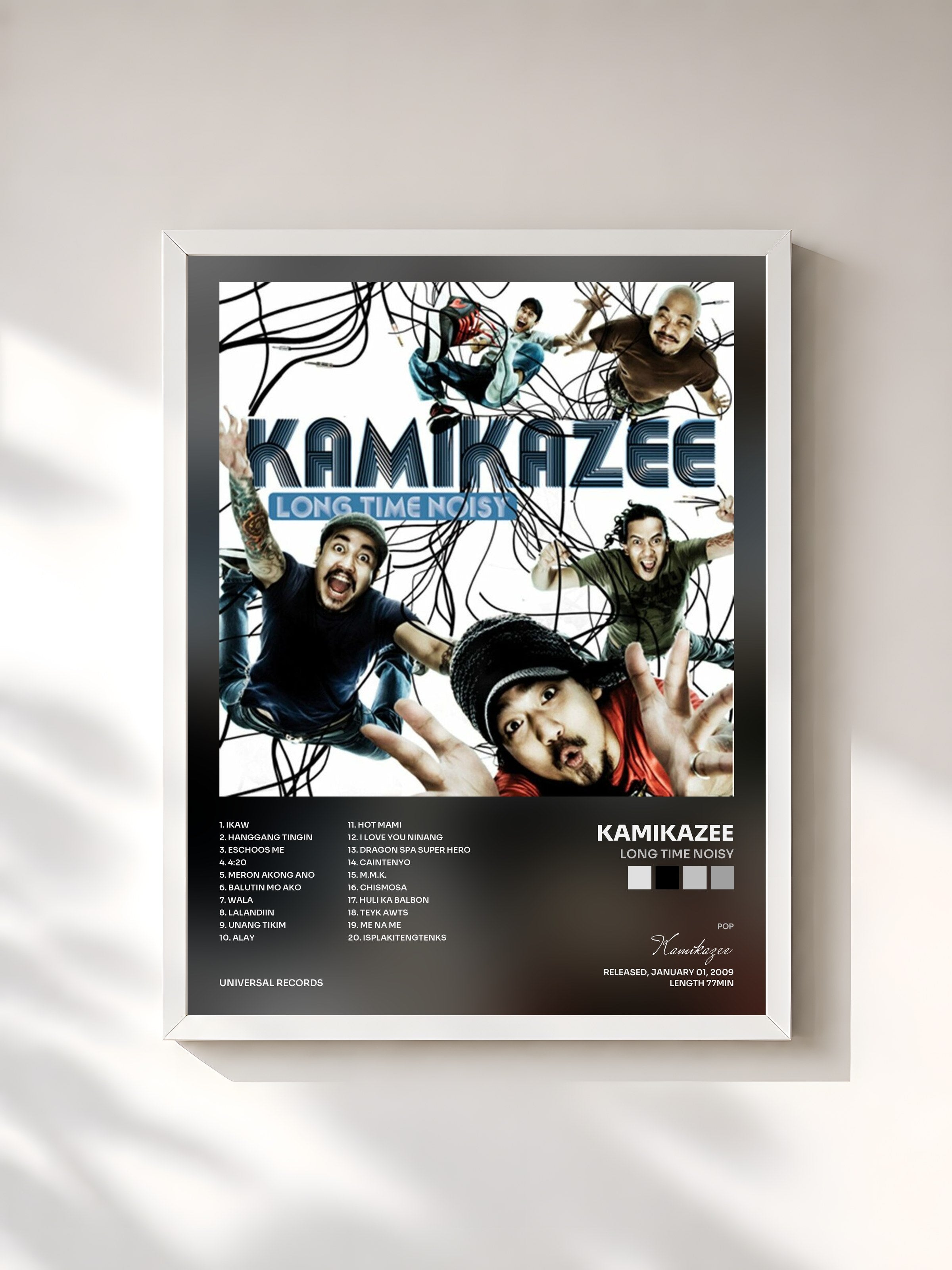 #blanc Tableau de l'album Long Time Noisy de Kamikazee, cadre blanc, imprimé et encadré en France