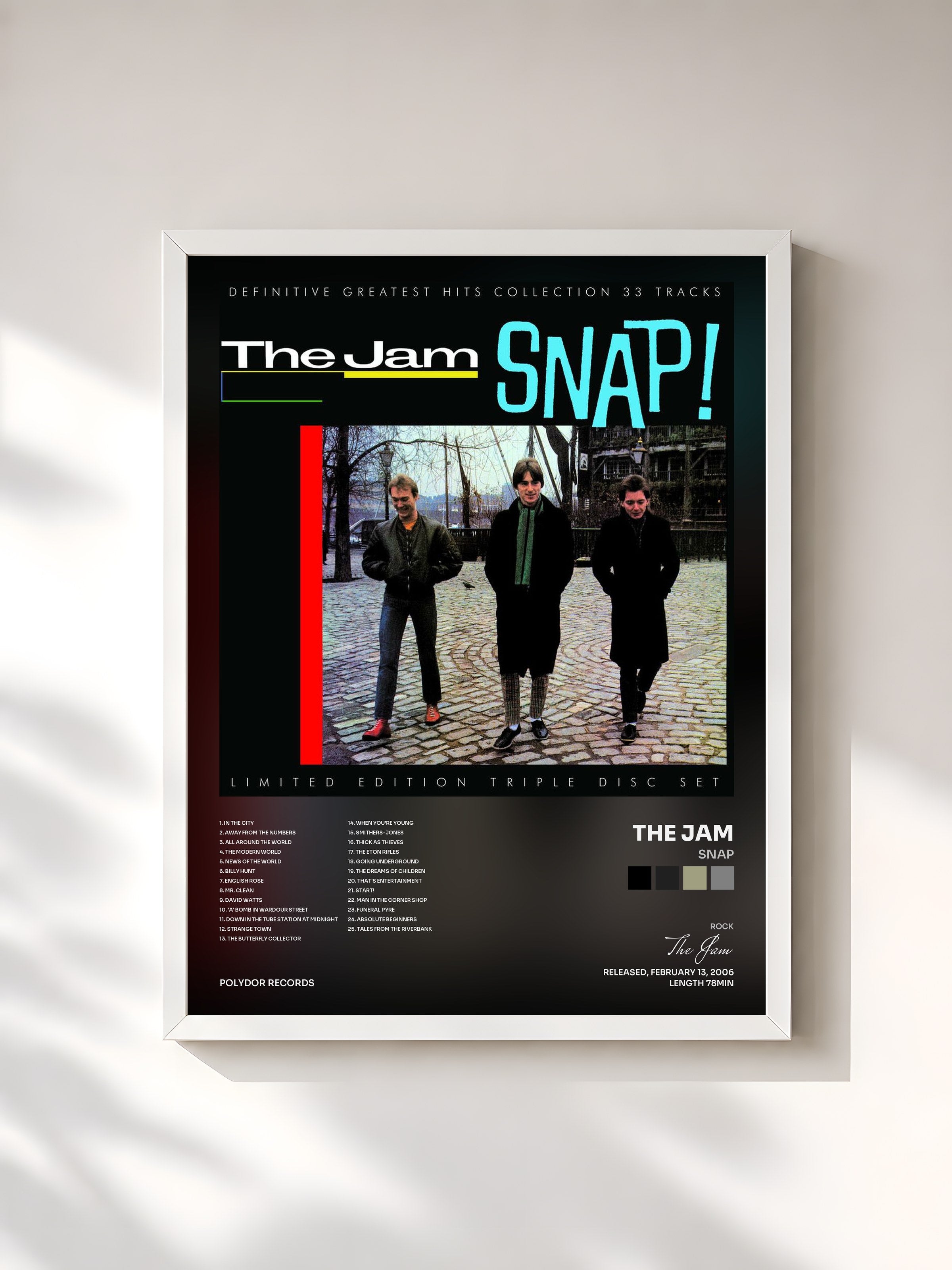 #blanc Tableau de l'album Snap de The Jam, cadre blanc, imprimé et encadré en France