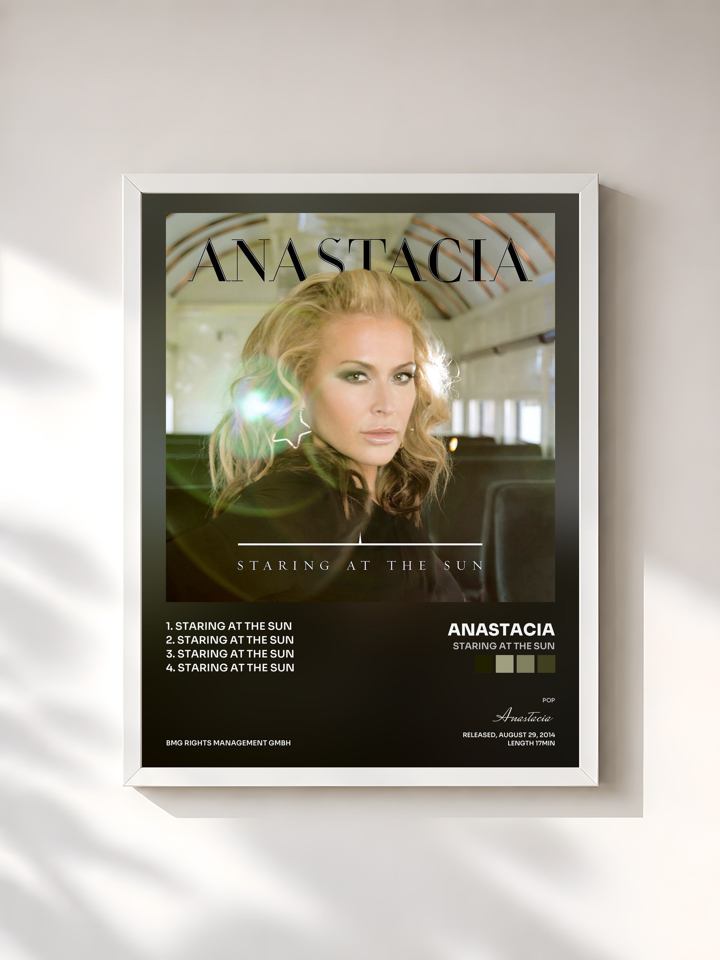 #blanc Tableau de l'album Staring at the Sun de Anastacia, cadre blanc, imprimé et encadré en France