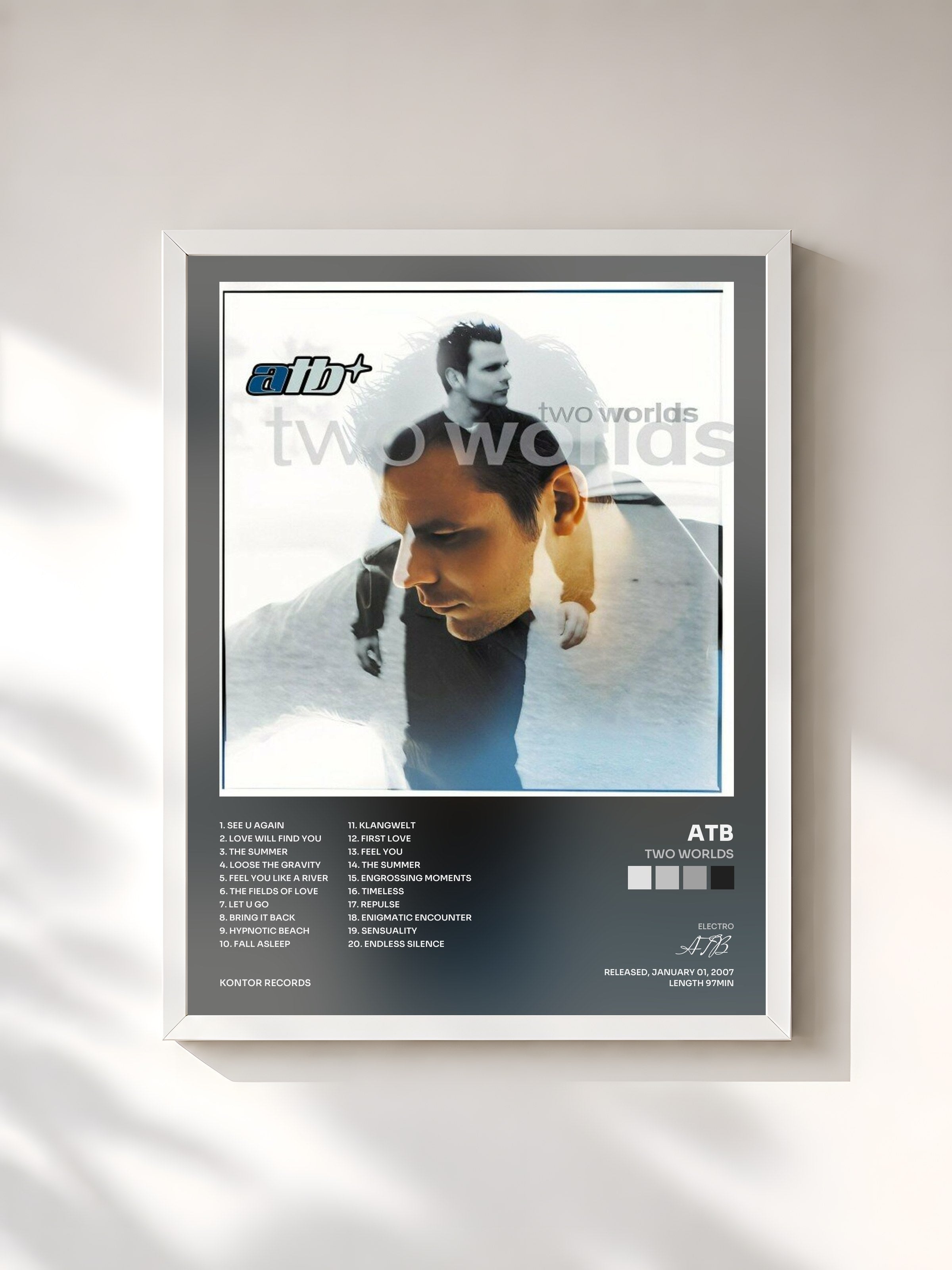 #blanc Tableau de l'album Two Worlds de ATB, cadre blanc, imprimé et encadré en France