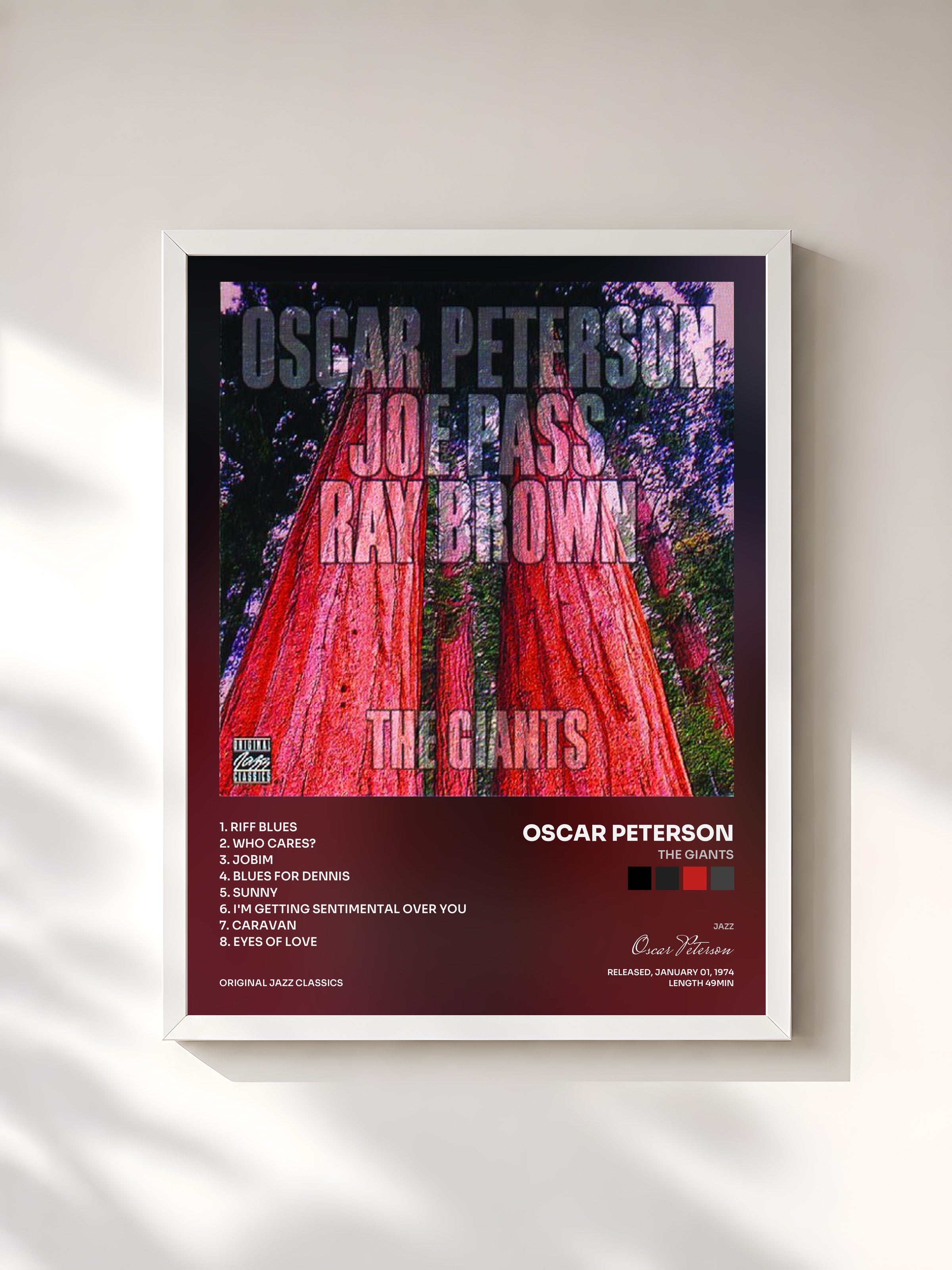 #blanc Tableau de l'album The Giants de Oscar Peterson, cadre blanc, imprimé et encadré en France