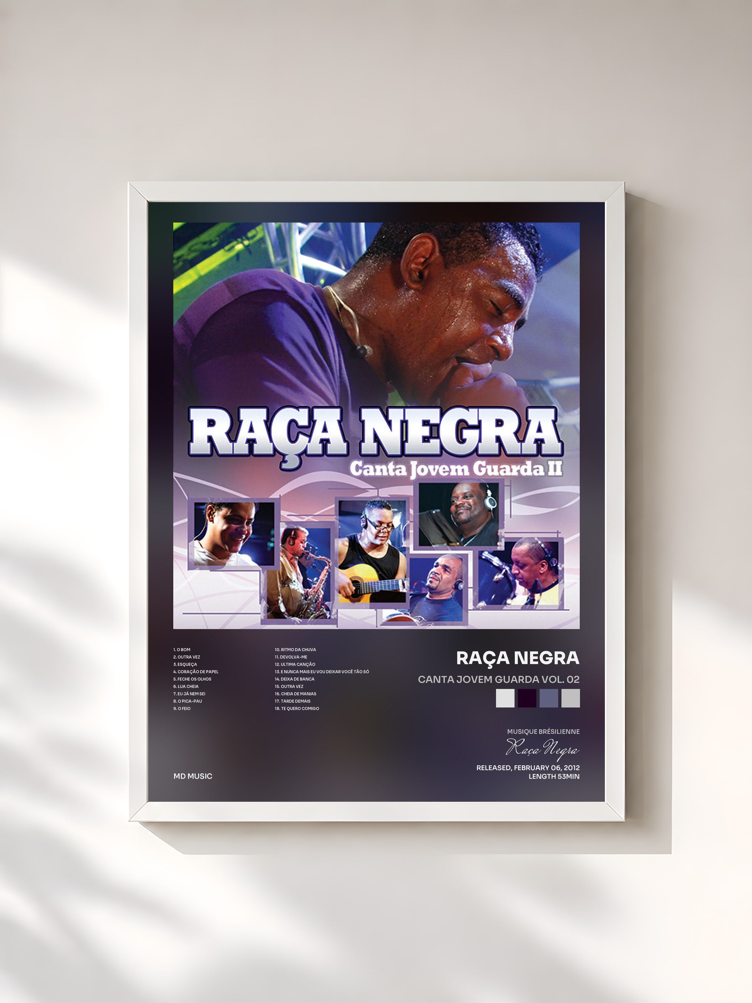 #blanc Tableau de l'album Canta Jovem Guarda Vol. 02 de Raça Negra, cadre blanc, imprimé et encadré en France
