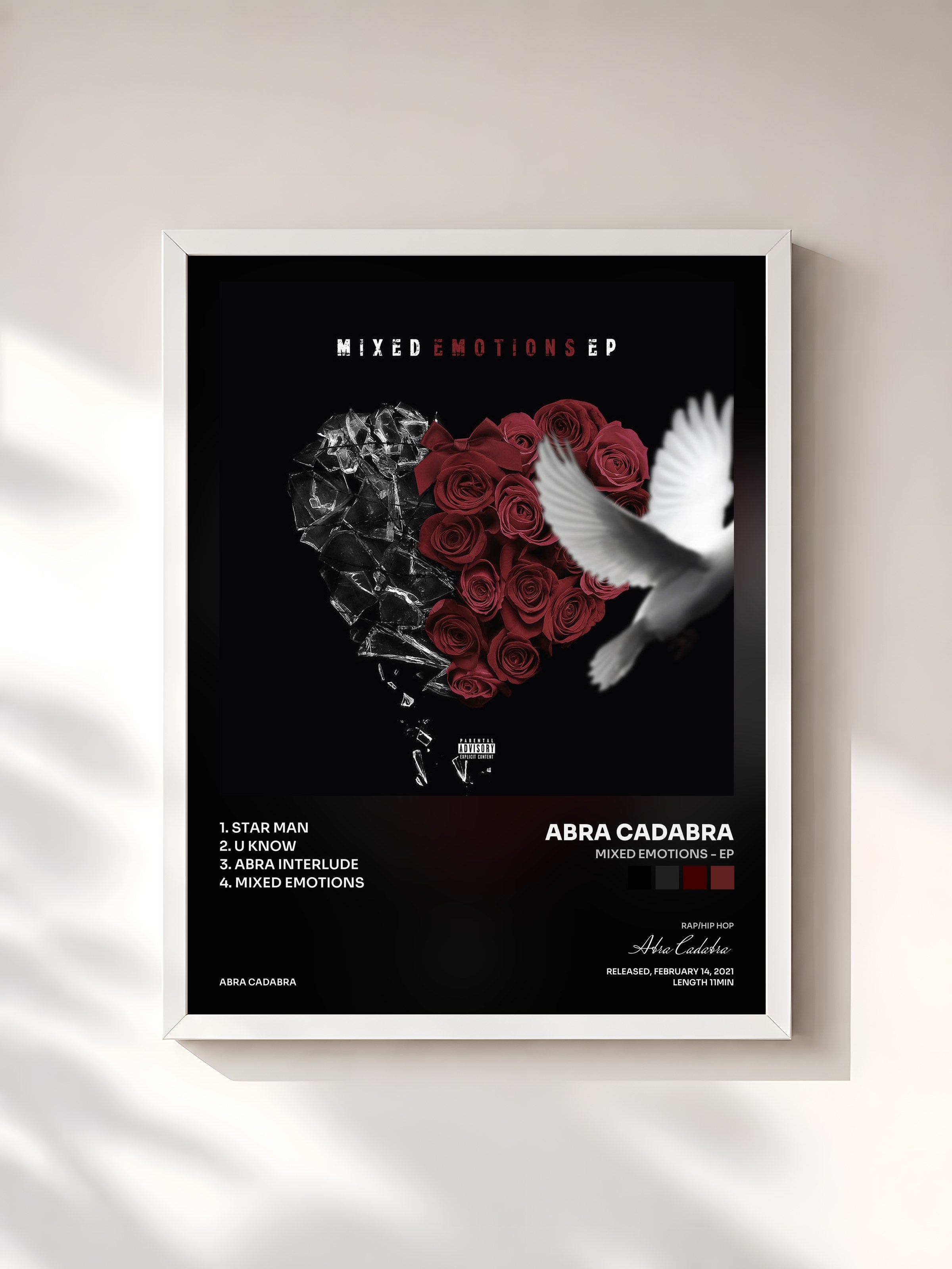 #blanc Tableau de l'album Mixed Emotions - EP de Abra Cadabra, cadre blanc, imprimé et encadré en France