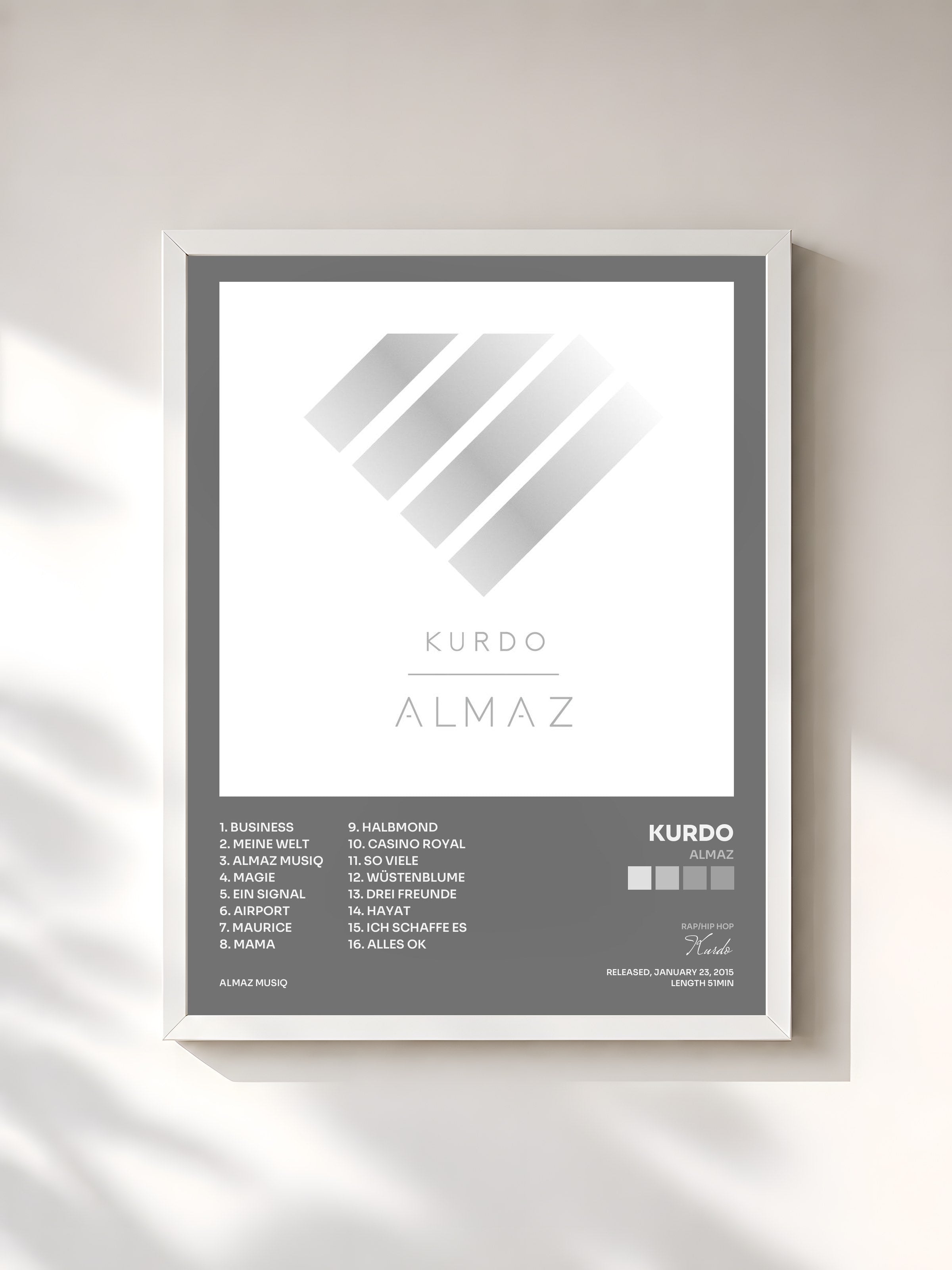 #blanc Tableau de l'album Almaz de Kurdo, cadre blanc, imprimé et encadré en France