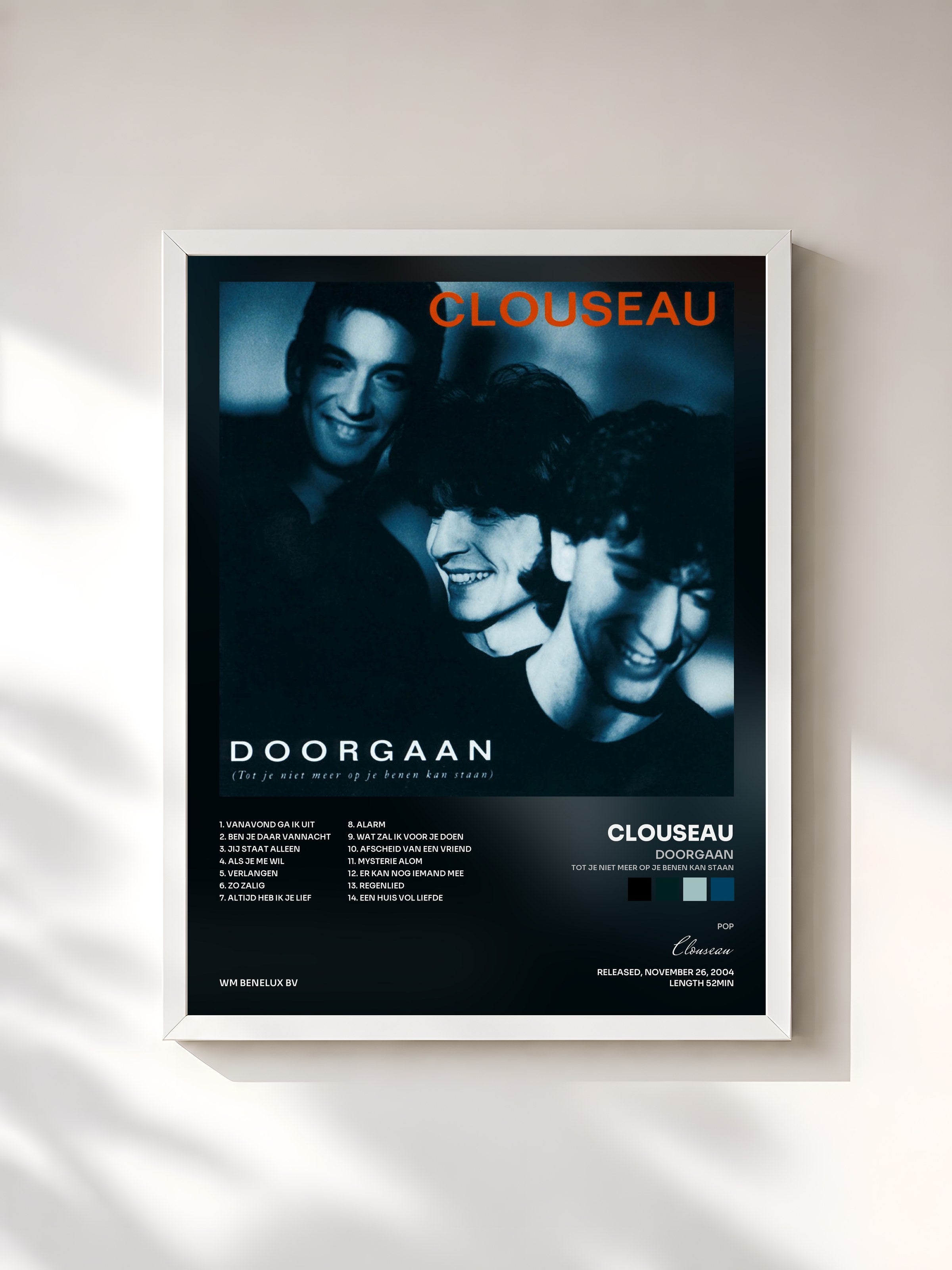 #blanc Tableau de l'album Doorgaan (Tot je niet meer op je benen kan staan) de Clouseau, cadre blanc, imprimé et encadré en France