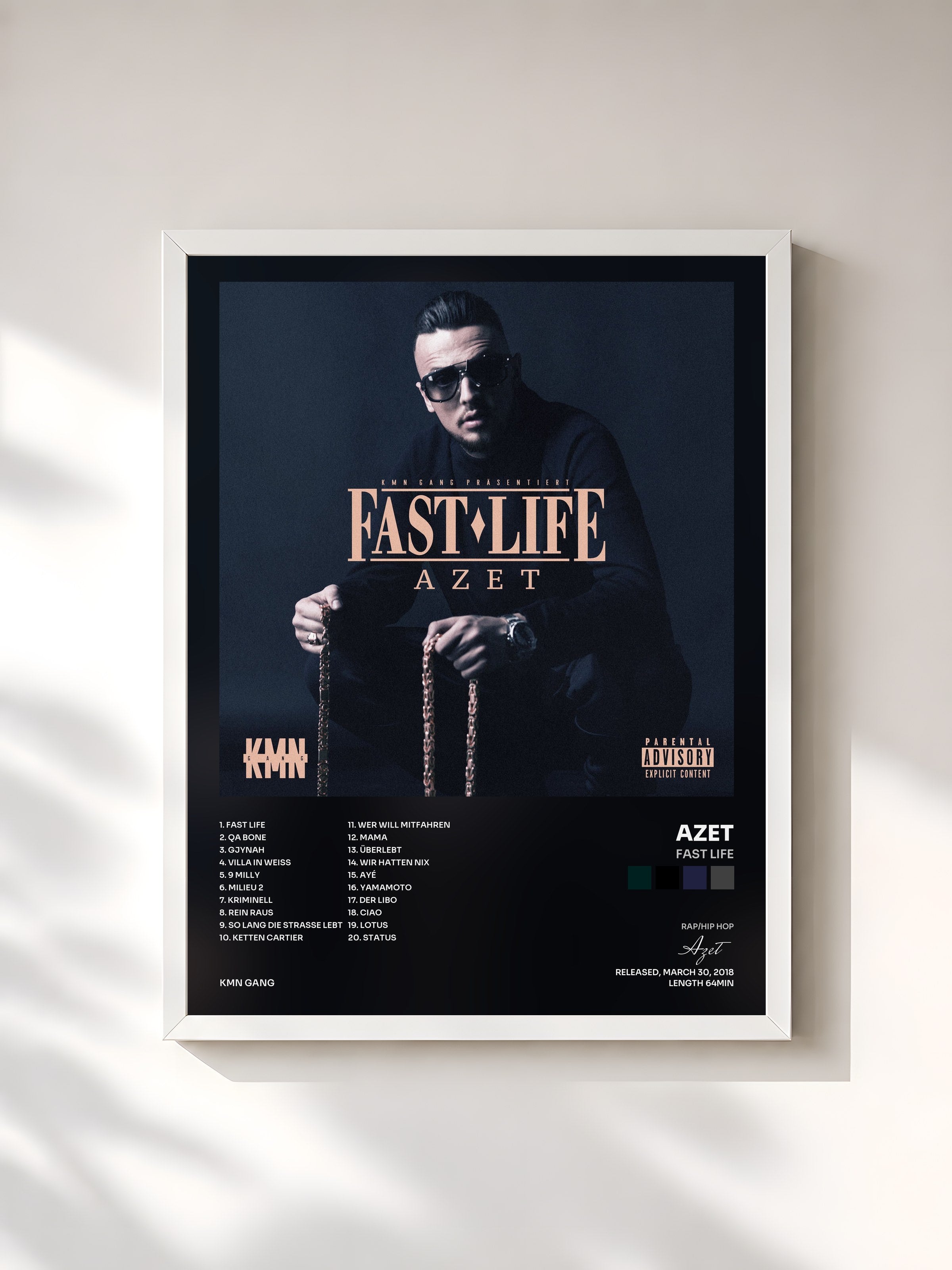#blanc Tableau de l'album Fast Life de Azet, cadre blanc, imprimé et encadré en France