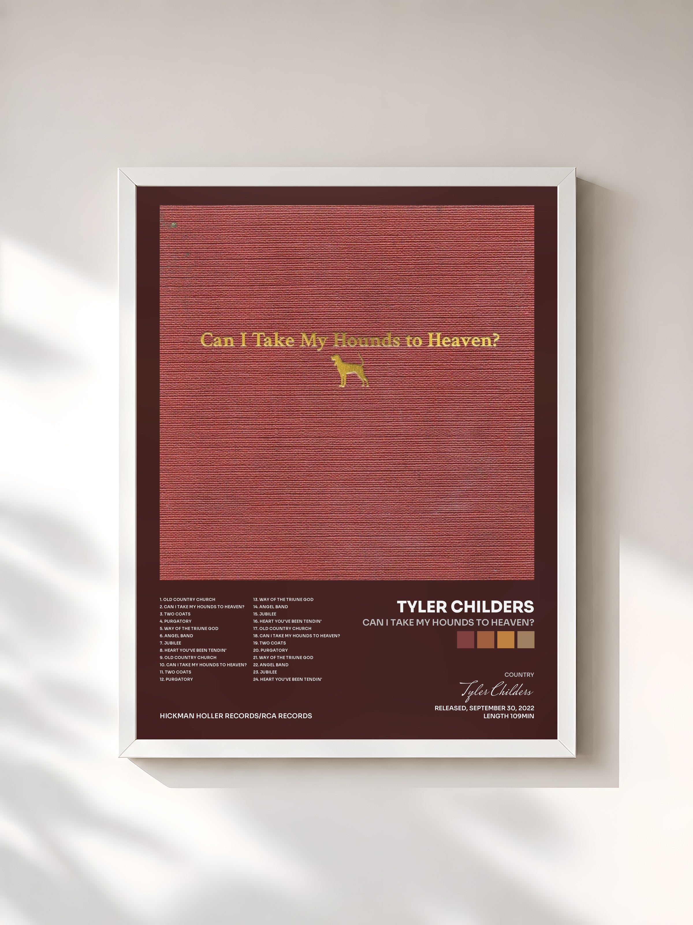 #blanc Tableau de l'album Can I Take My Hounds to Heaven? de Tyler Childers, cadre blanc, imprimé et encadré en France