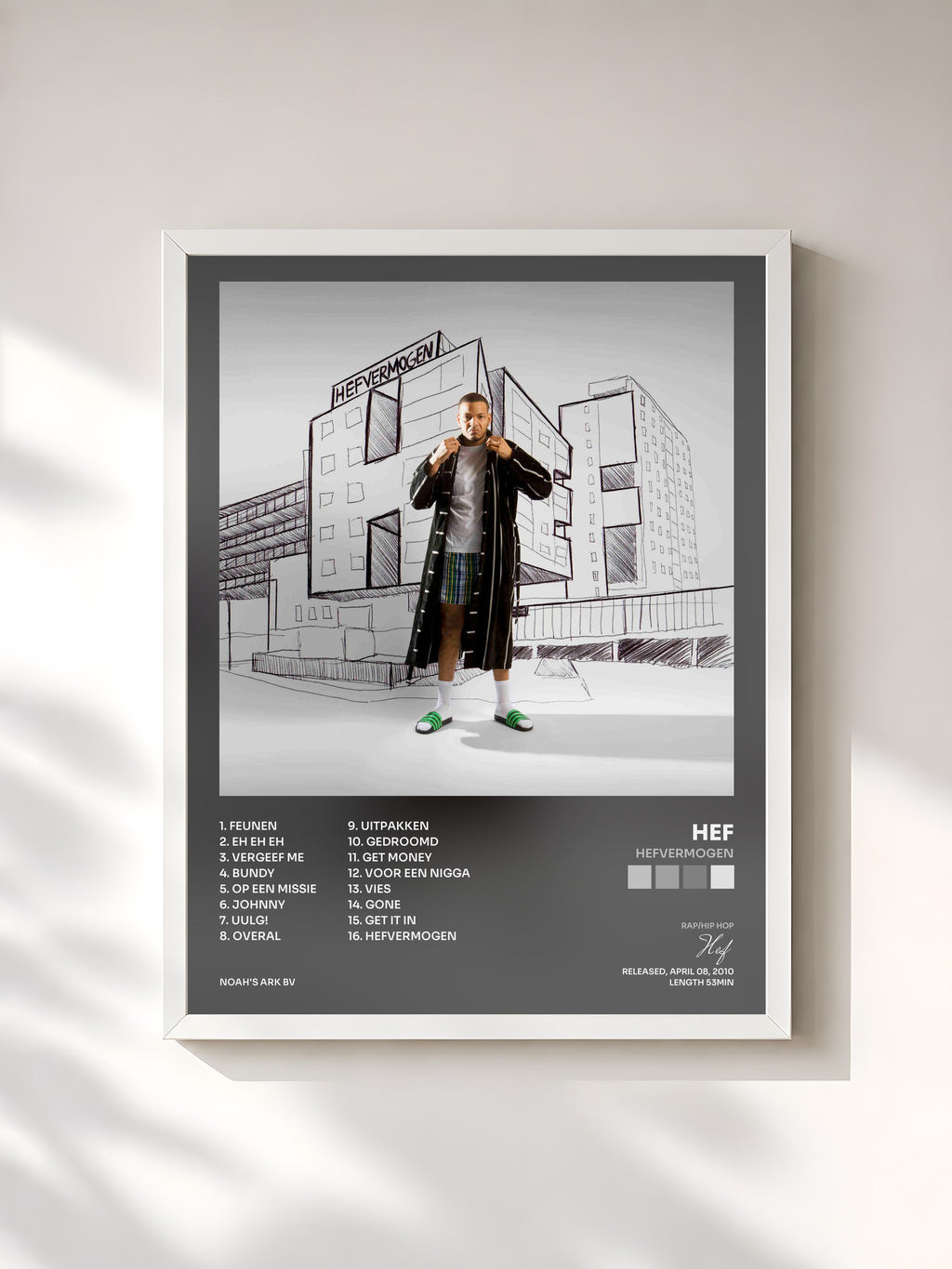 #blanc Hefvermogen by Hef as a framed art print, white frame, printed and framed in France