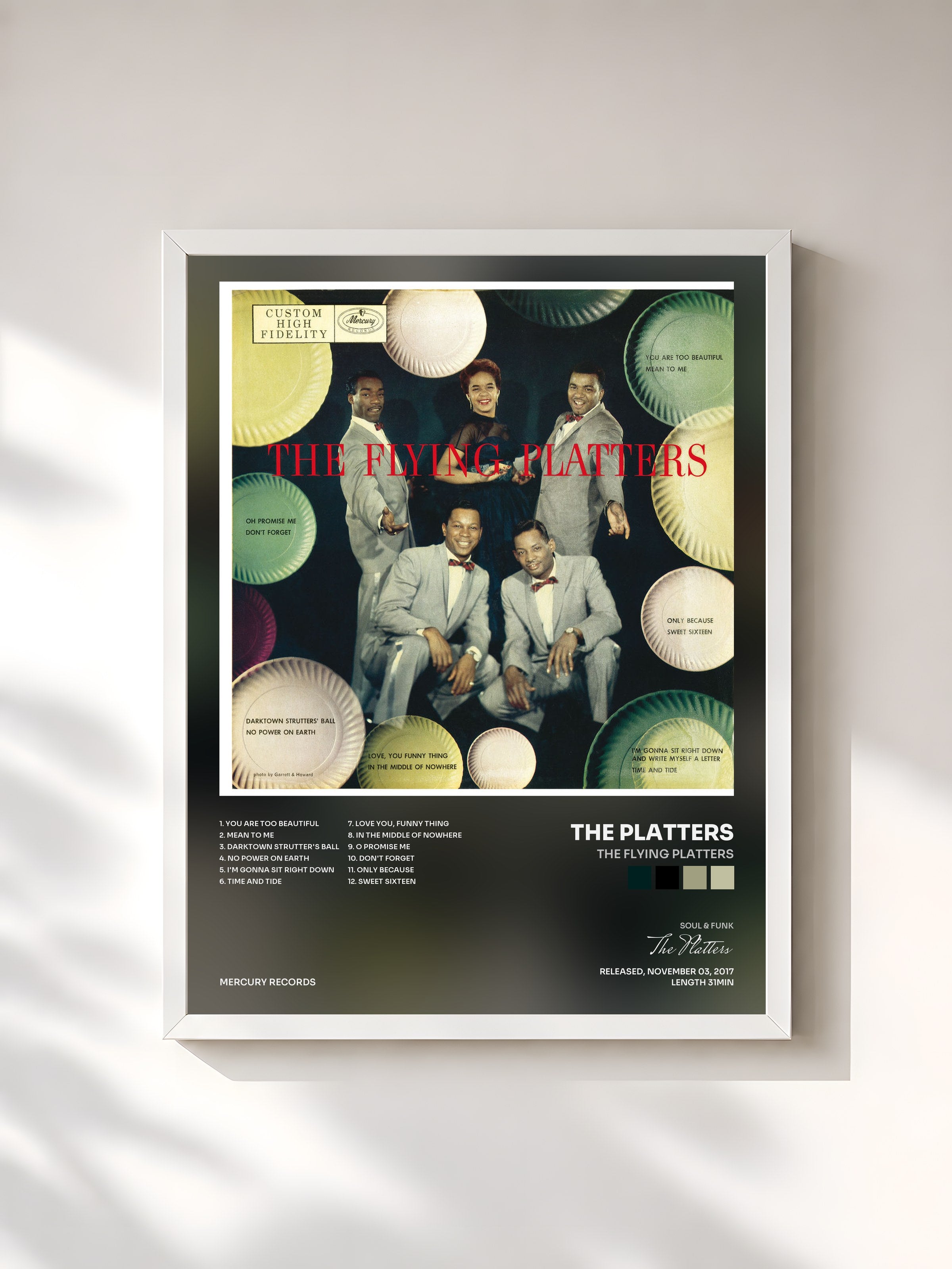 #blanc Tableau de l'album The Flying Platters de The Platters, cadre blanc, imprimé et encadré en France