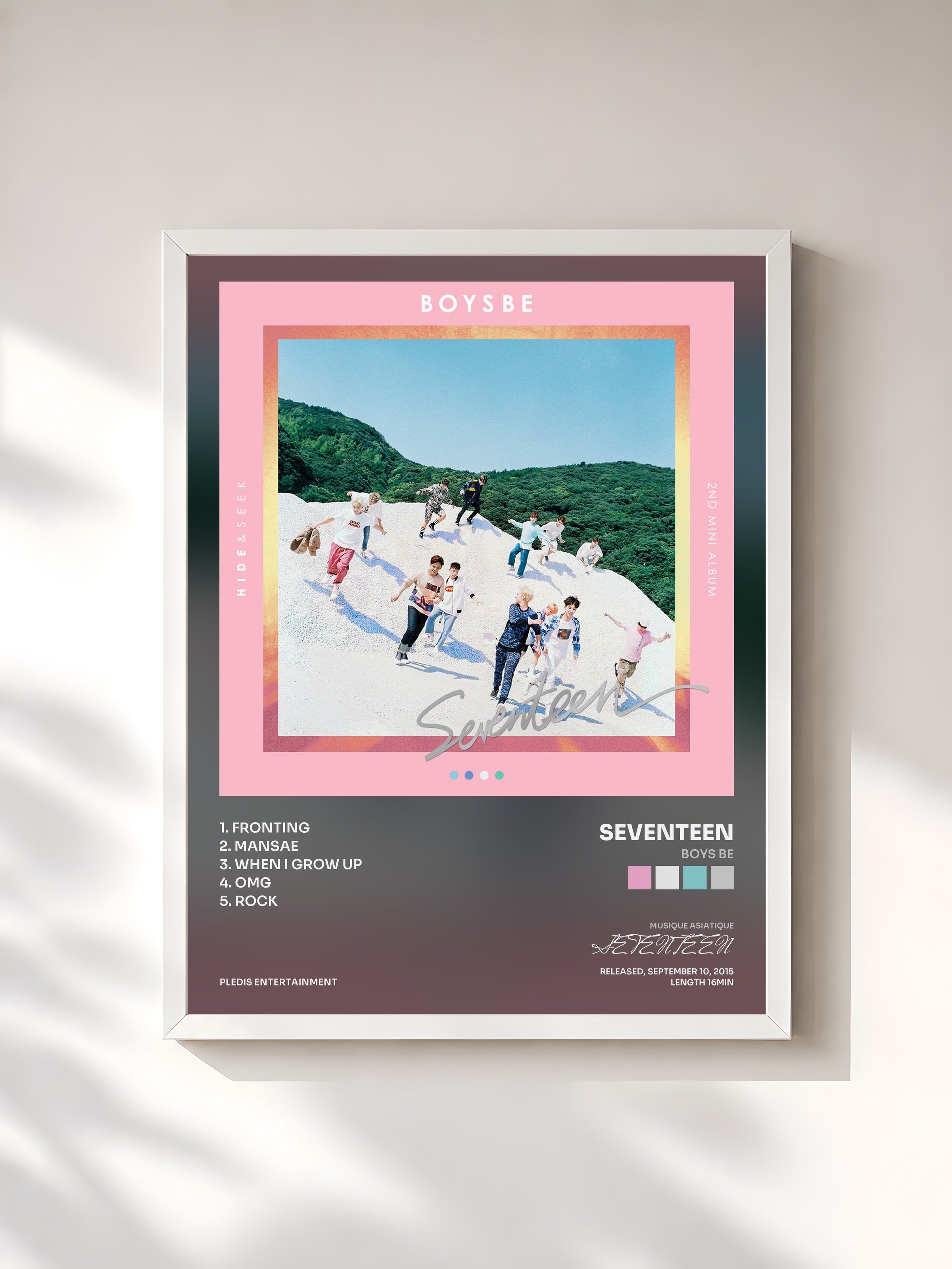 #blanc Tableau de l'album BOYS BE de SEVENTEEN, cadre blanc, imprimé et encadré en France