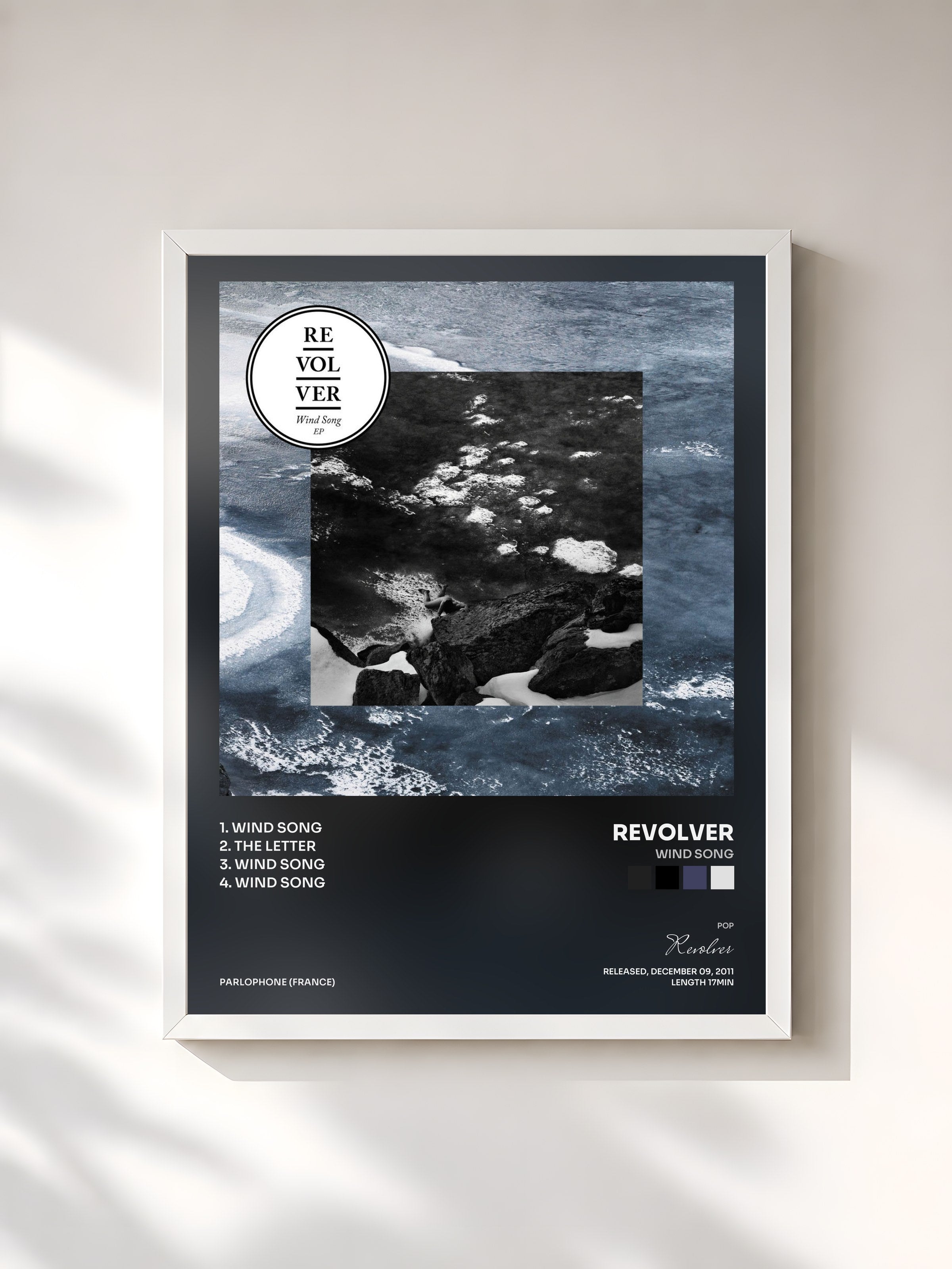 #blanc Tableau de l'album Wind Song de Revolver, cadre blanc, imprimé et encadré en France